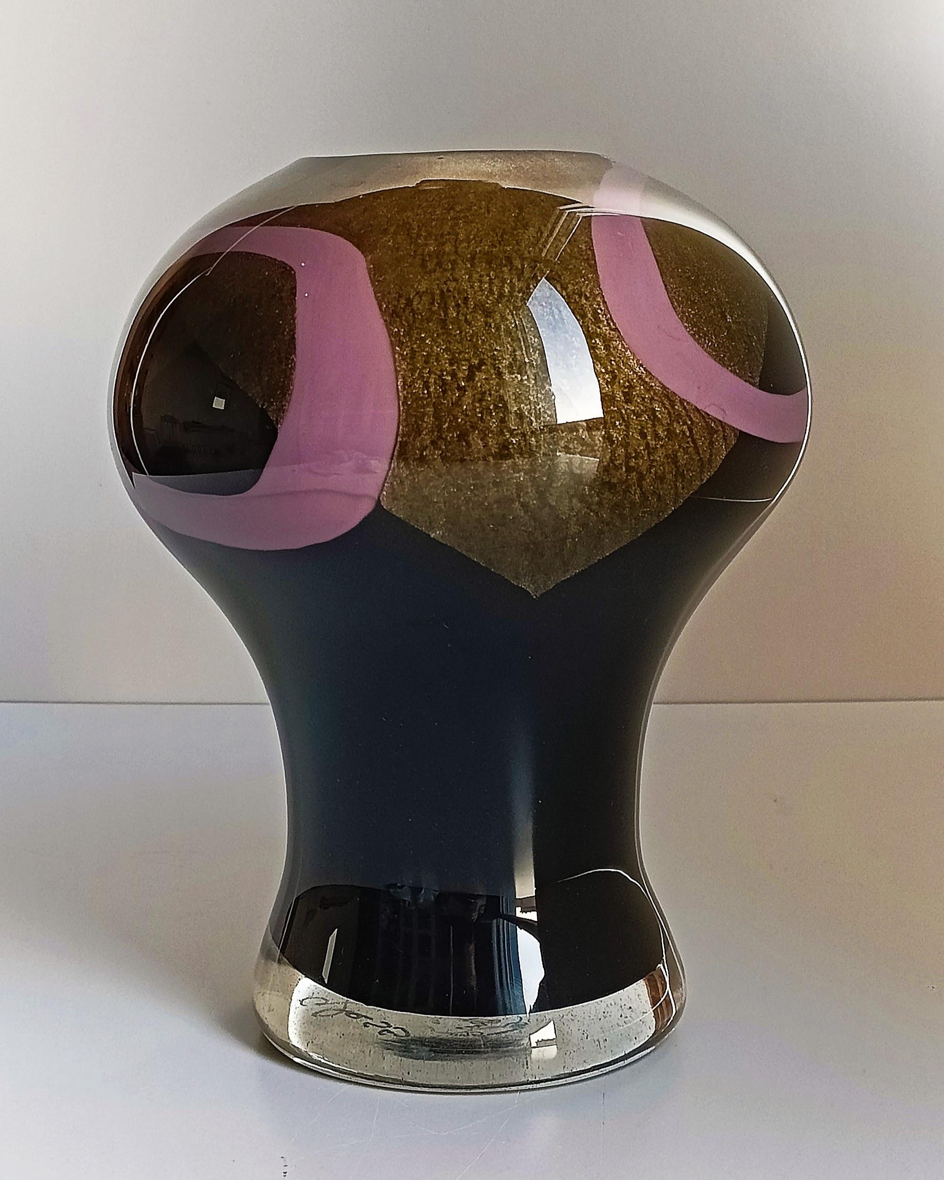 Art Deco Jean Dunand Style Murano Glass Vase Signed Cose Belle Cose Rare For Sale 3