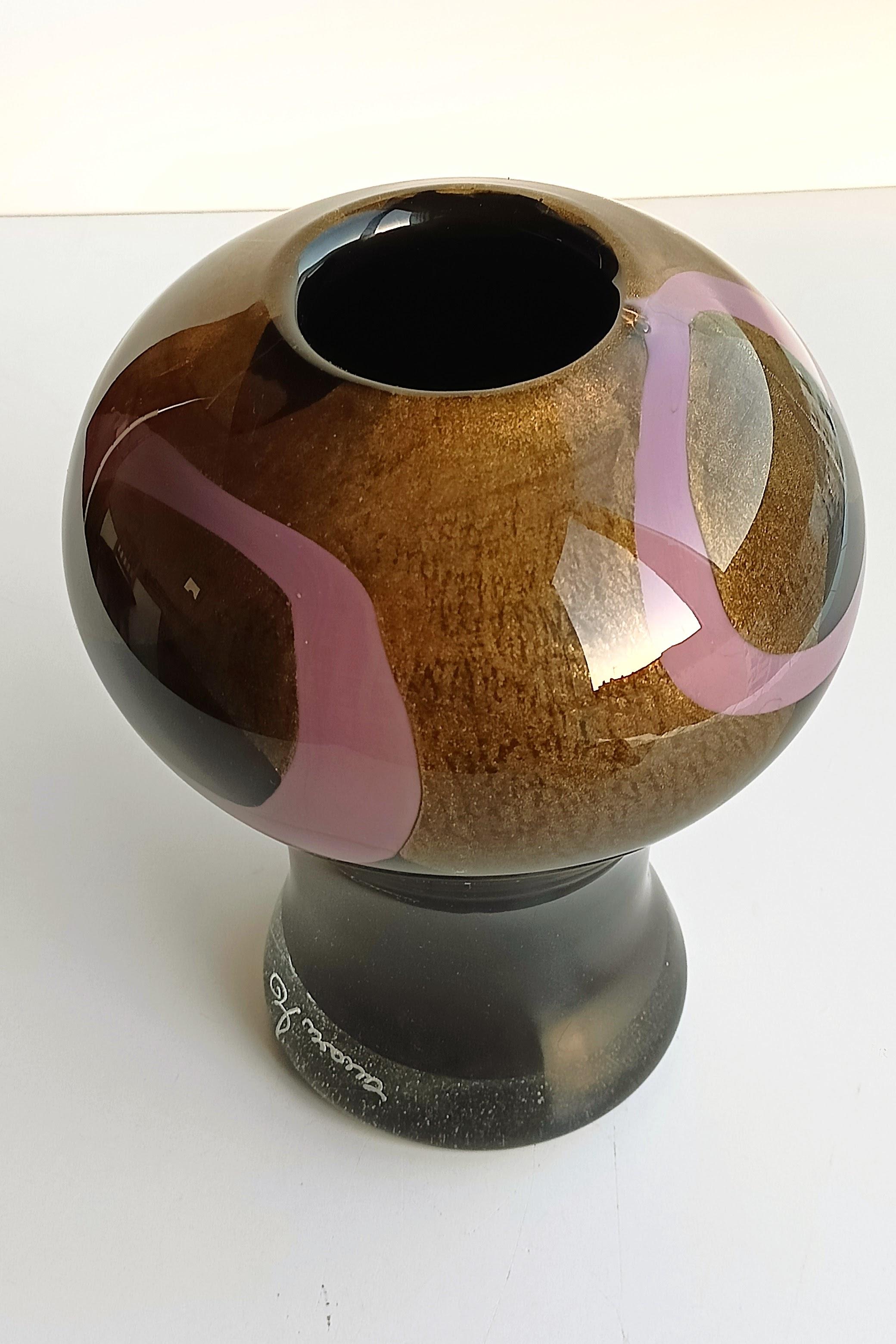 Italian Art Deco Jean Dunand Style Murano Glass Vase Signed Cose Belle Cose Rare For Sale