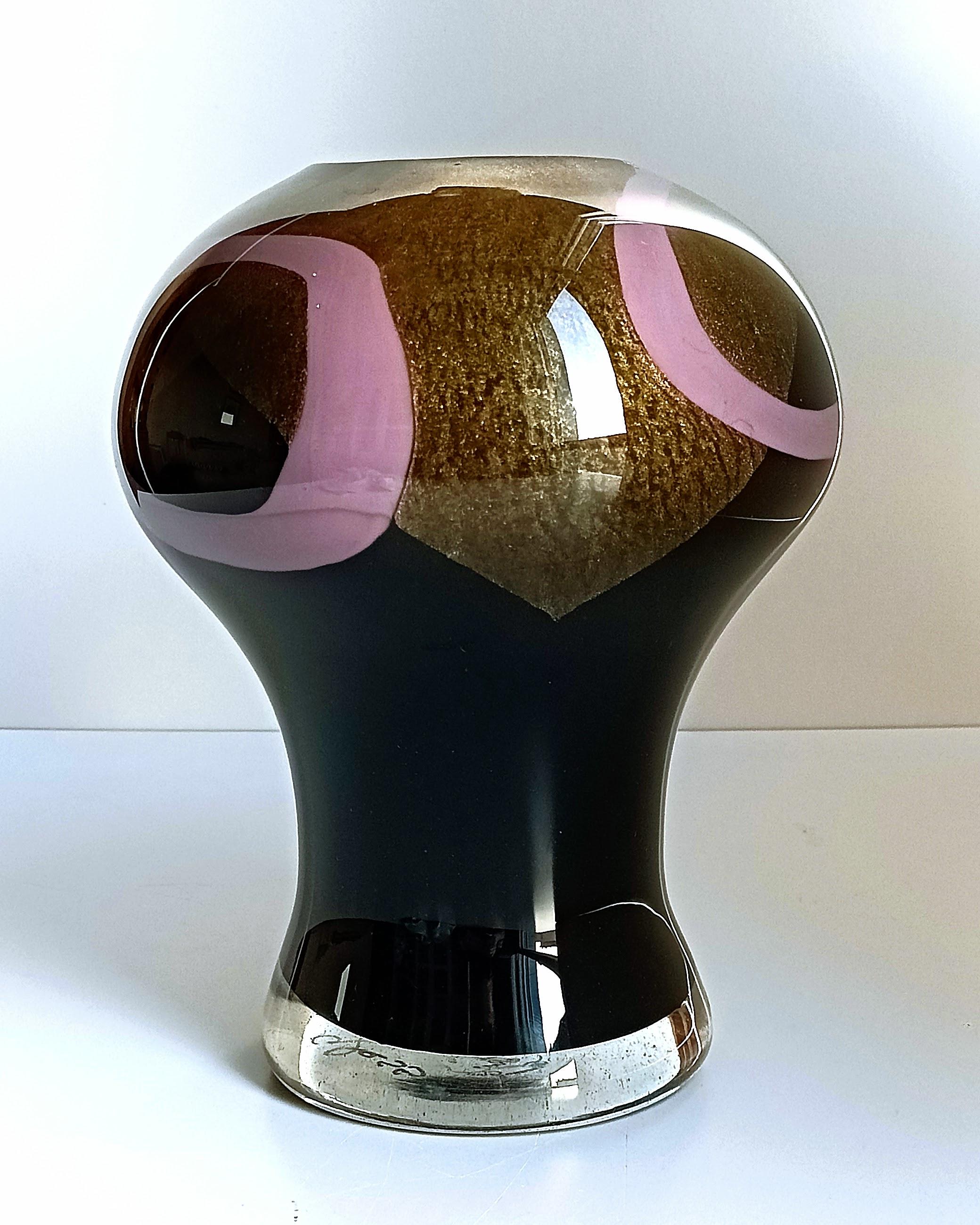 Art Deco Jean Dunand Style Murano Glass Vase Signed Cose Belle Cose Rare For Sale 6