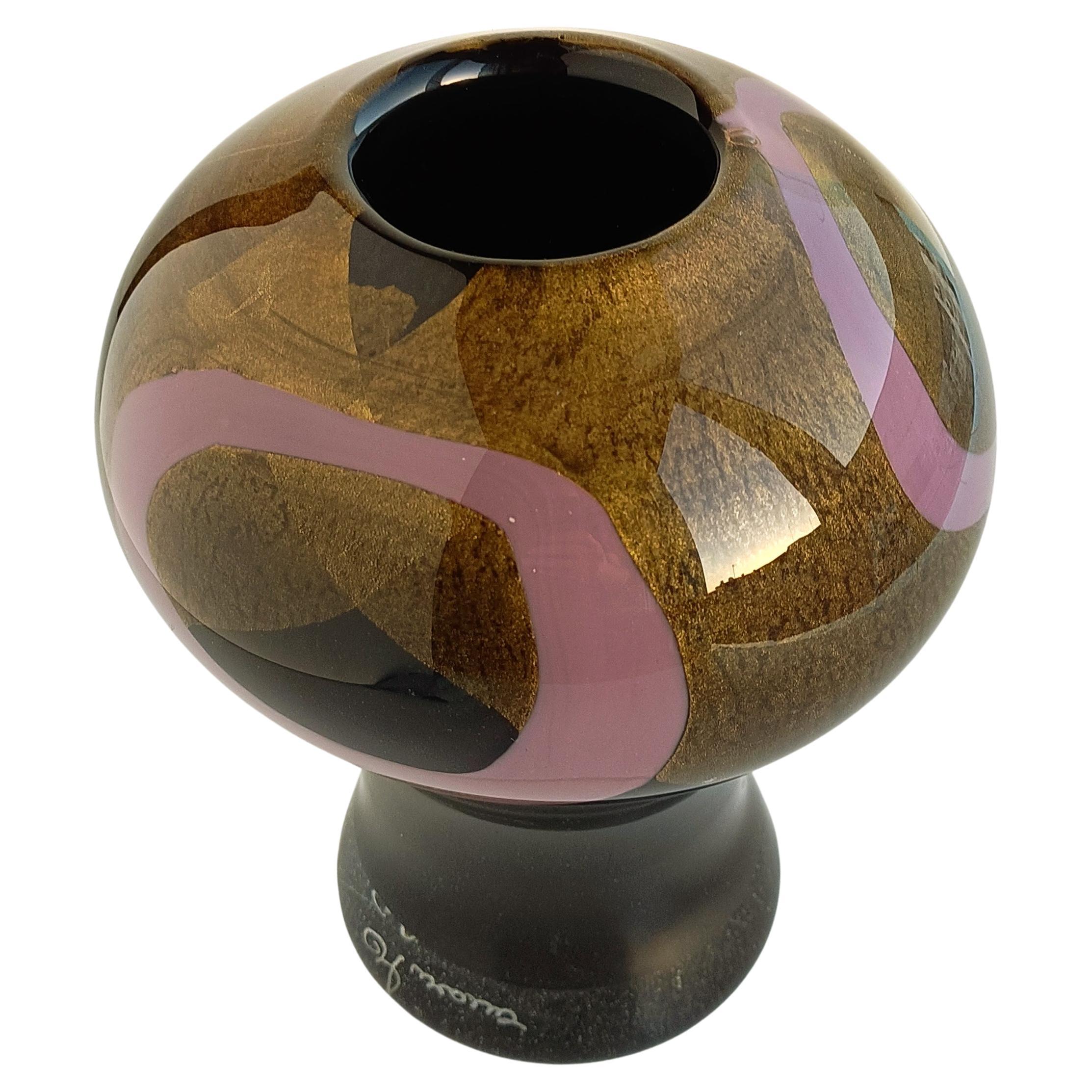 Art Deco Jean Dunand Style Murano Glass Vase with Gold Flecks, Italy 1980s 4