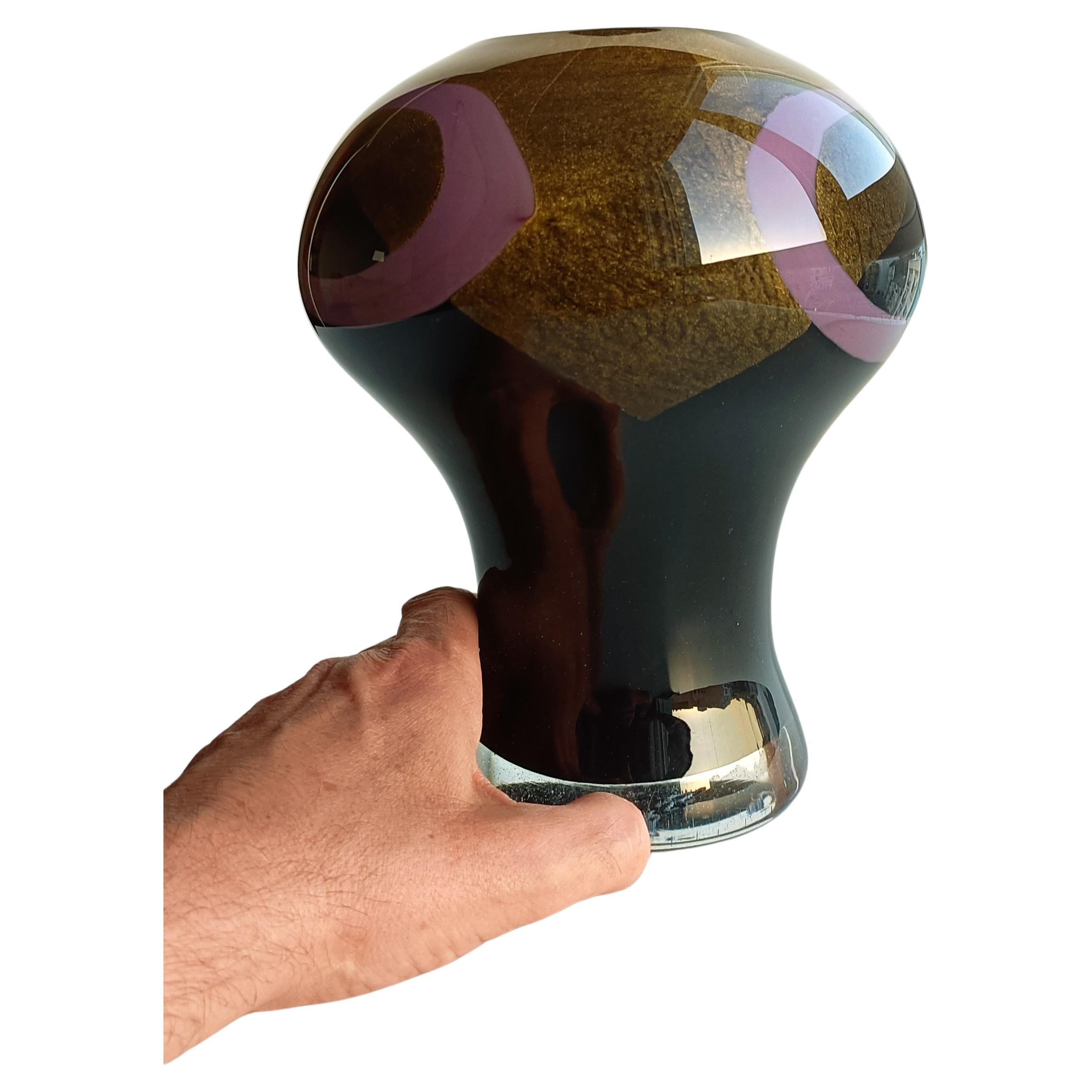 Art Deco Jean Dunand Style Murano Glass Vase with Gold Flecks, Italy 1980s 5