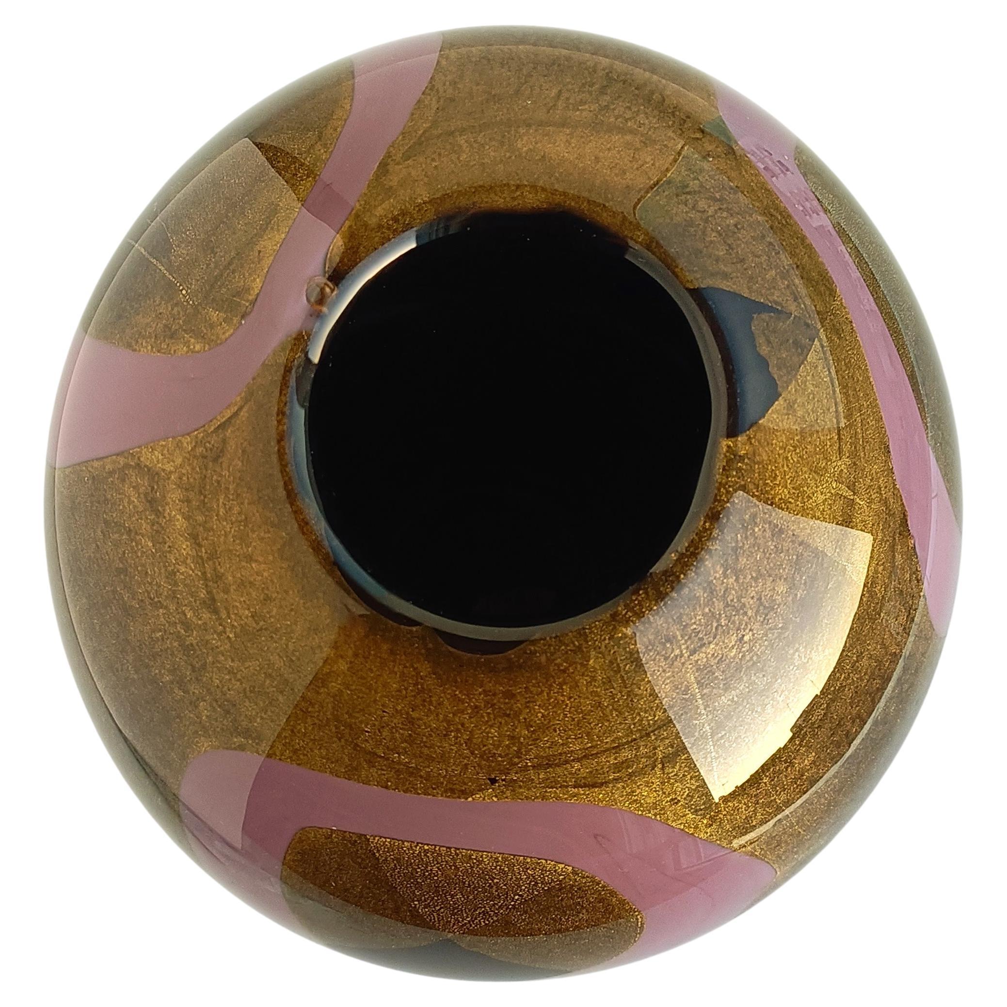 Art Deco Jean Dunand Style Murano Glass Vase with Gold Flecks, Italy 1980s 7