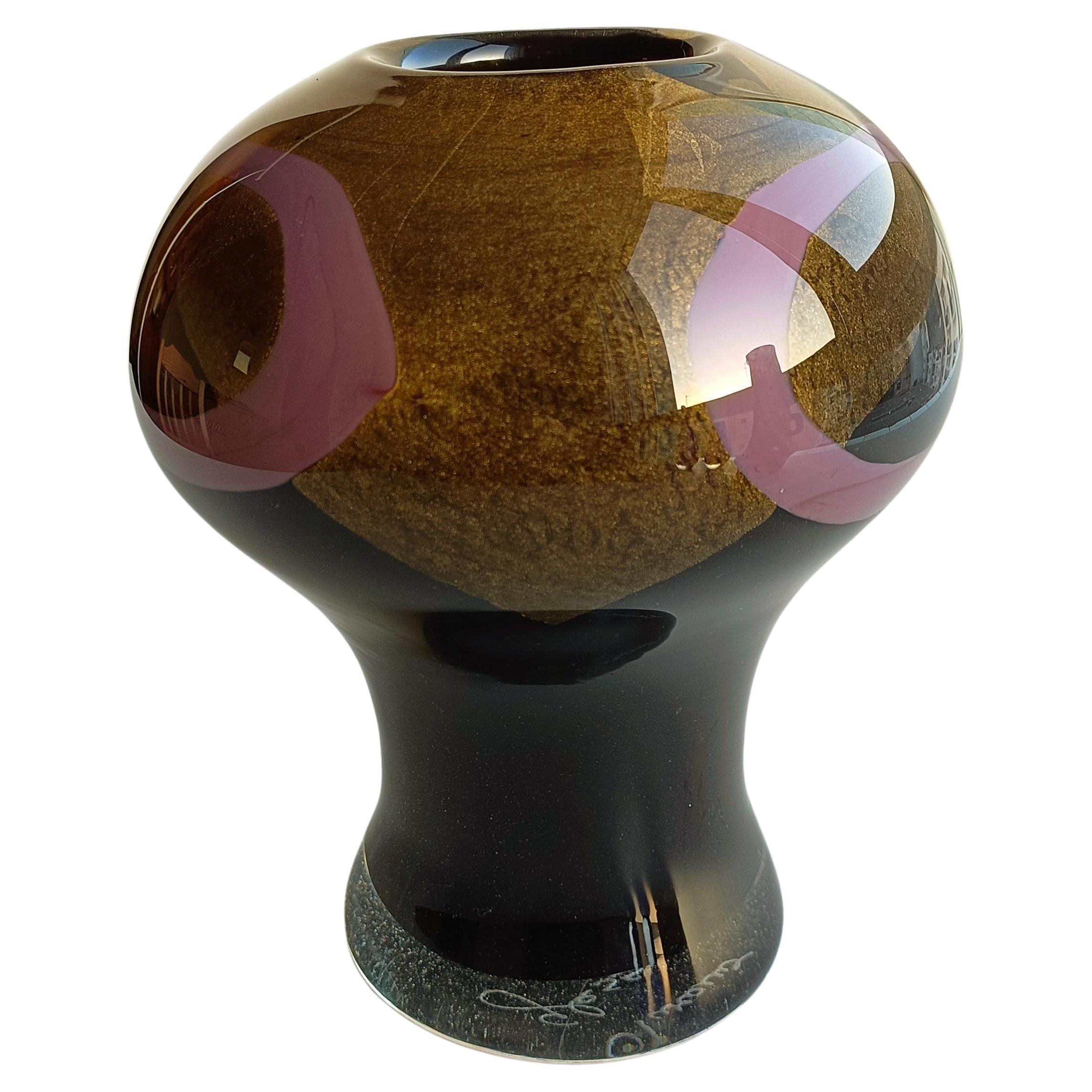 Italian Art Deco Jean Dunand Style Murano Glass Vase with Gold Flecks, Italy 1980s