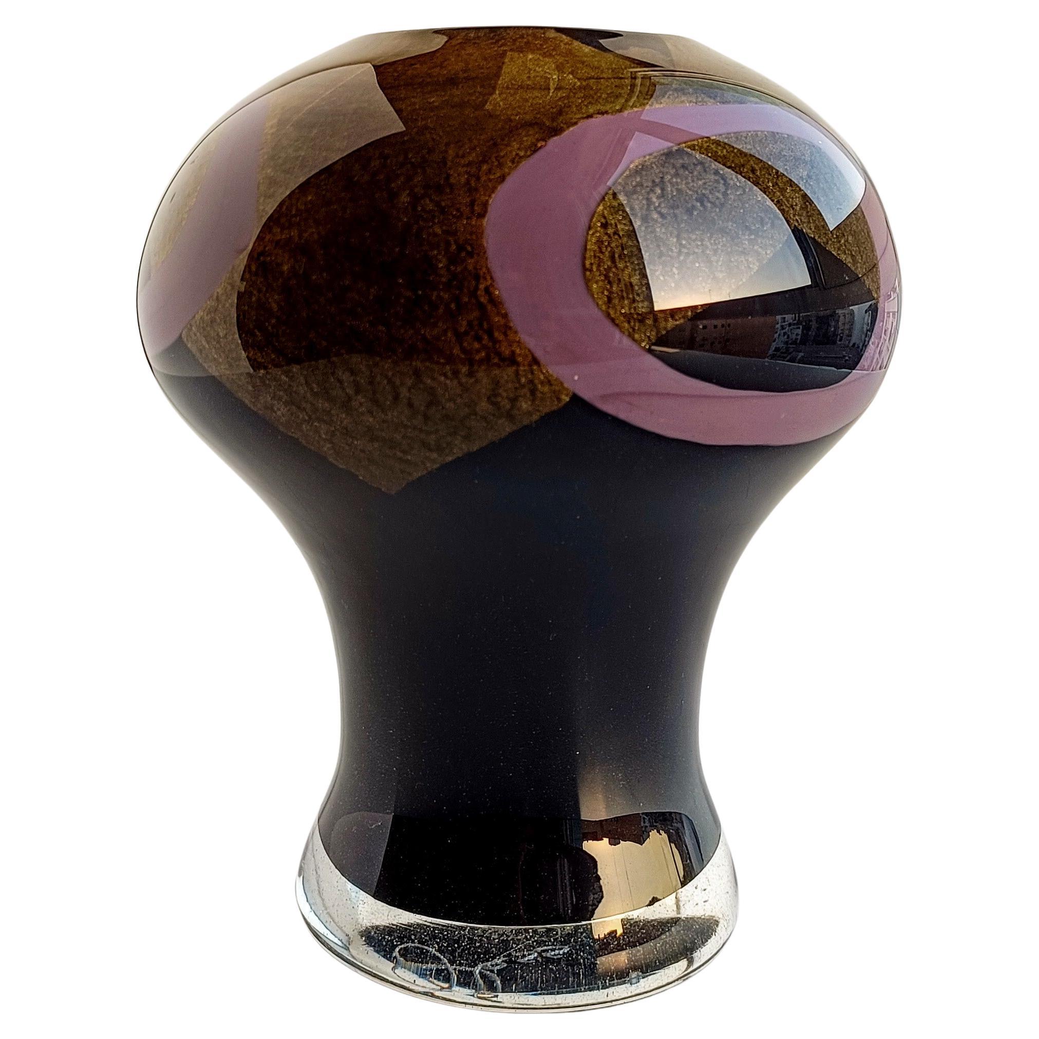 Late 20th Century Art Deco Jean Dunand Style Murano Glass Vase with Gold Flecks, Italy 1980s