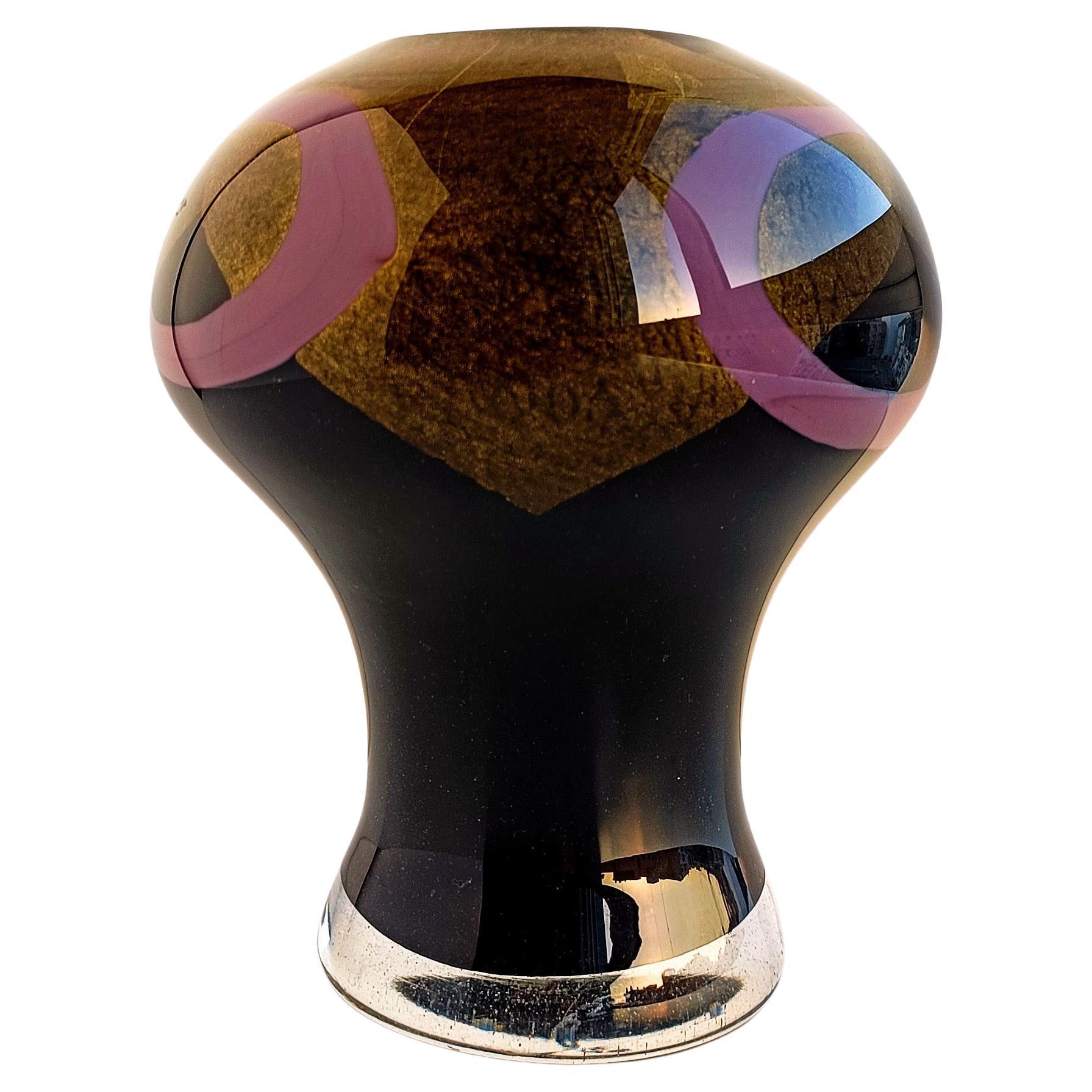 Art Deco Jean Dunand Style Murano Glass Vase with Gold Flecks, Italy 1980s 1
