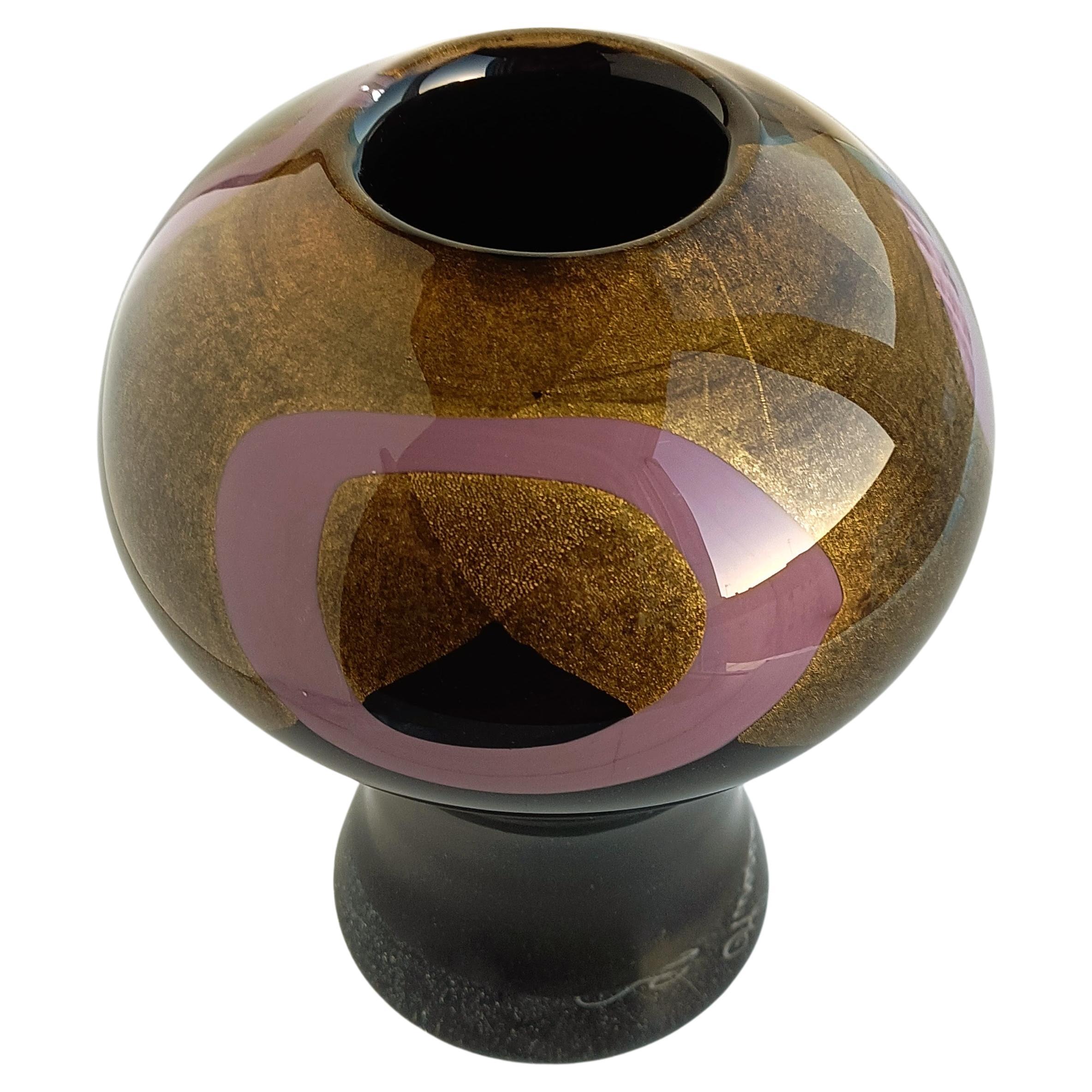 Art Deco Jean Dunand Style Murano Glass Vase with Gold Flecks, Italy 1980s 2