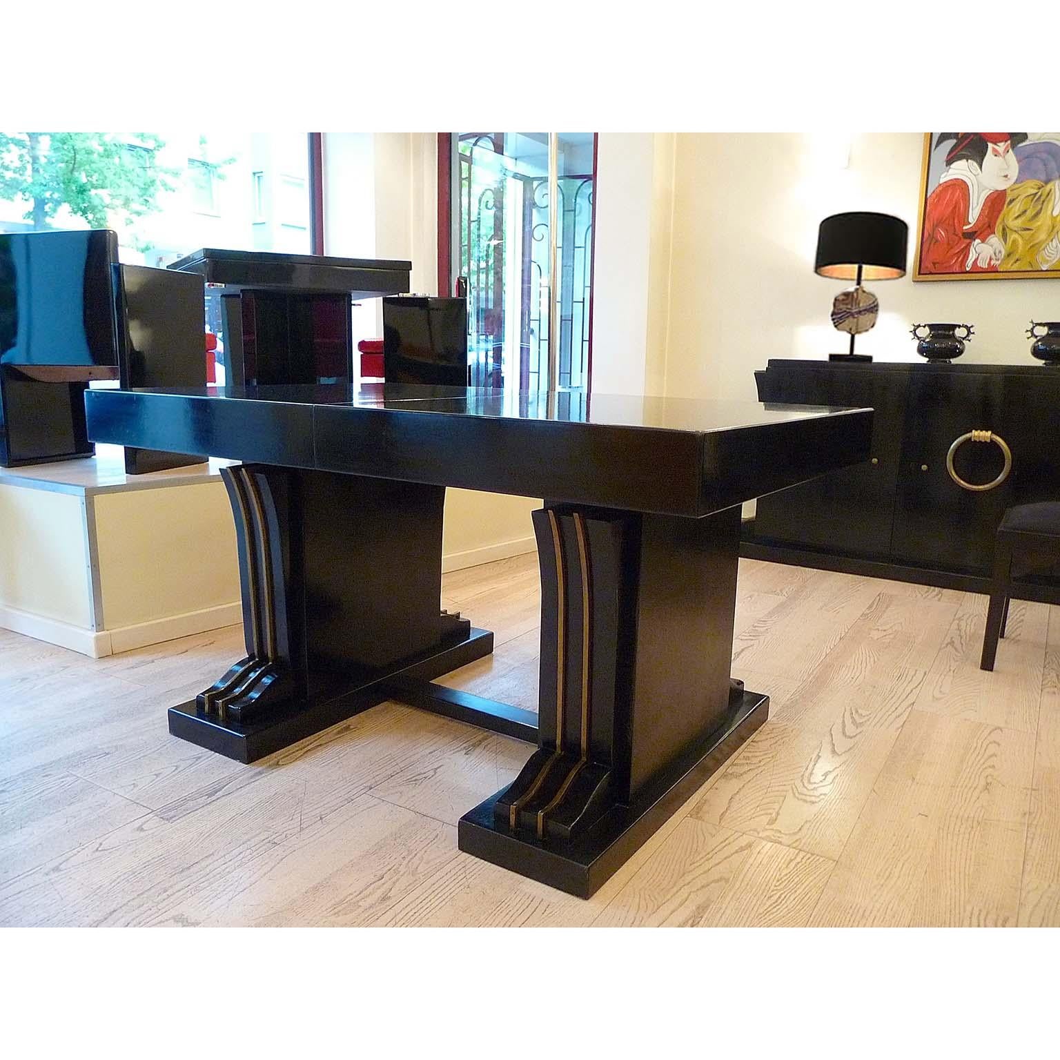 Mid-20th Century Art Deco Jean Pascaud Dining Set Table and Six Chairs, France, 1930s For Sale