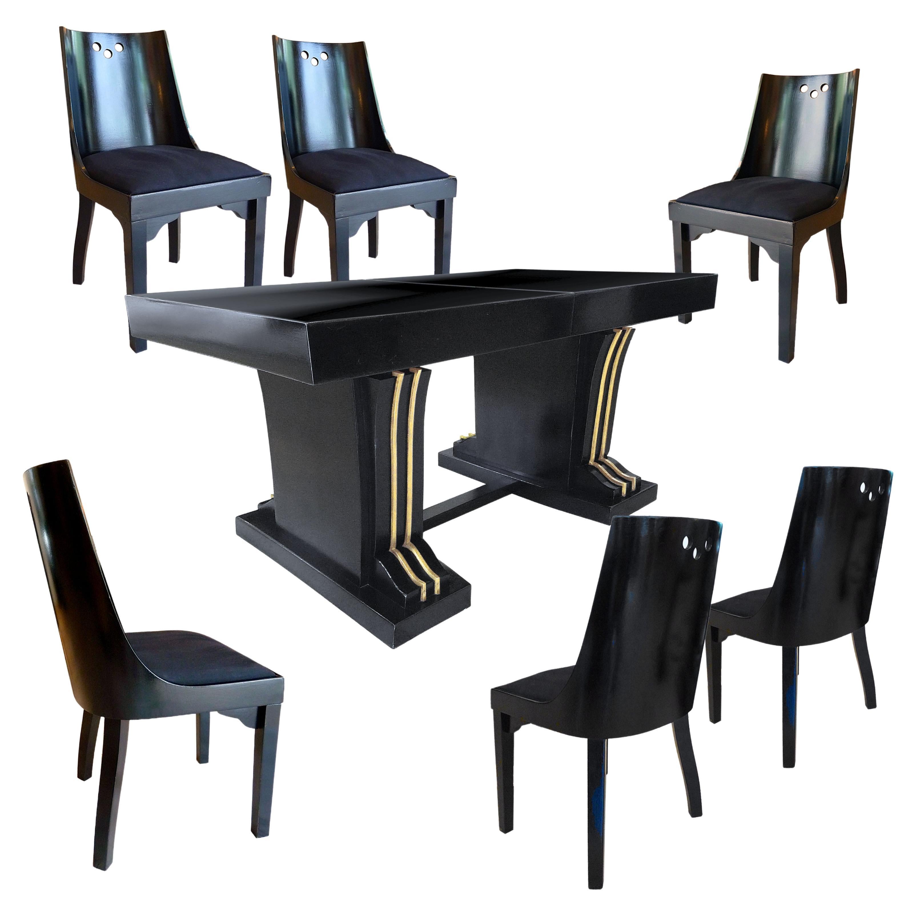 Art Deco Jean Pascaud Dining Set Table and Six Chairs, France, 1930s For Sale