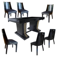 Art Deco Jean Pascaud Dining Set Table and Six Chairs, France, 1930s