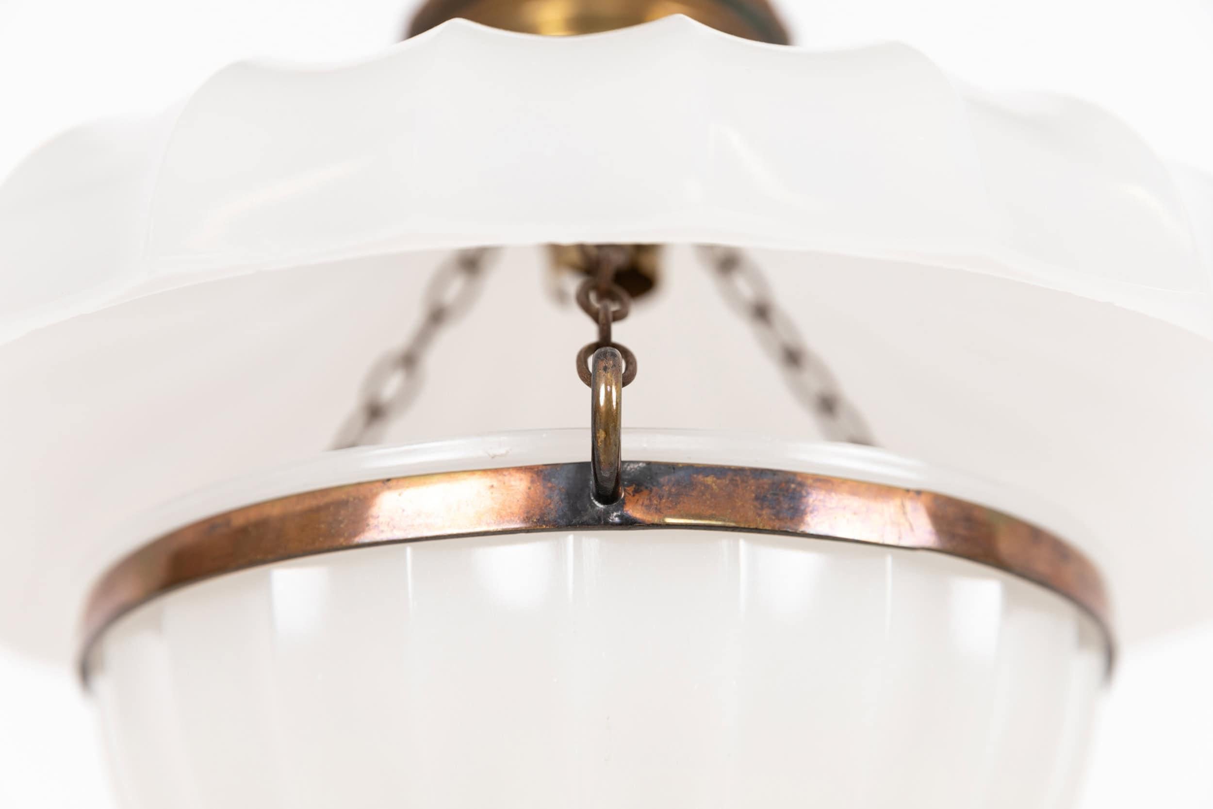Pressed Art Deco Jefferson Moonstone Doriclite Opaline Glass Light Pendant, C.1930