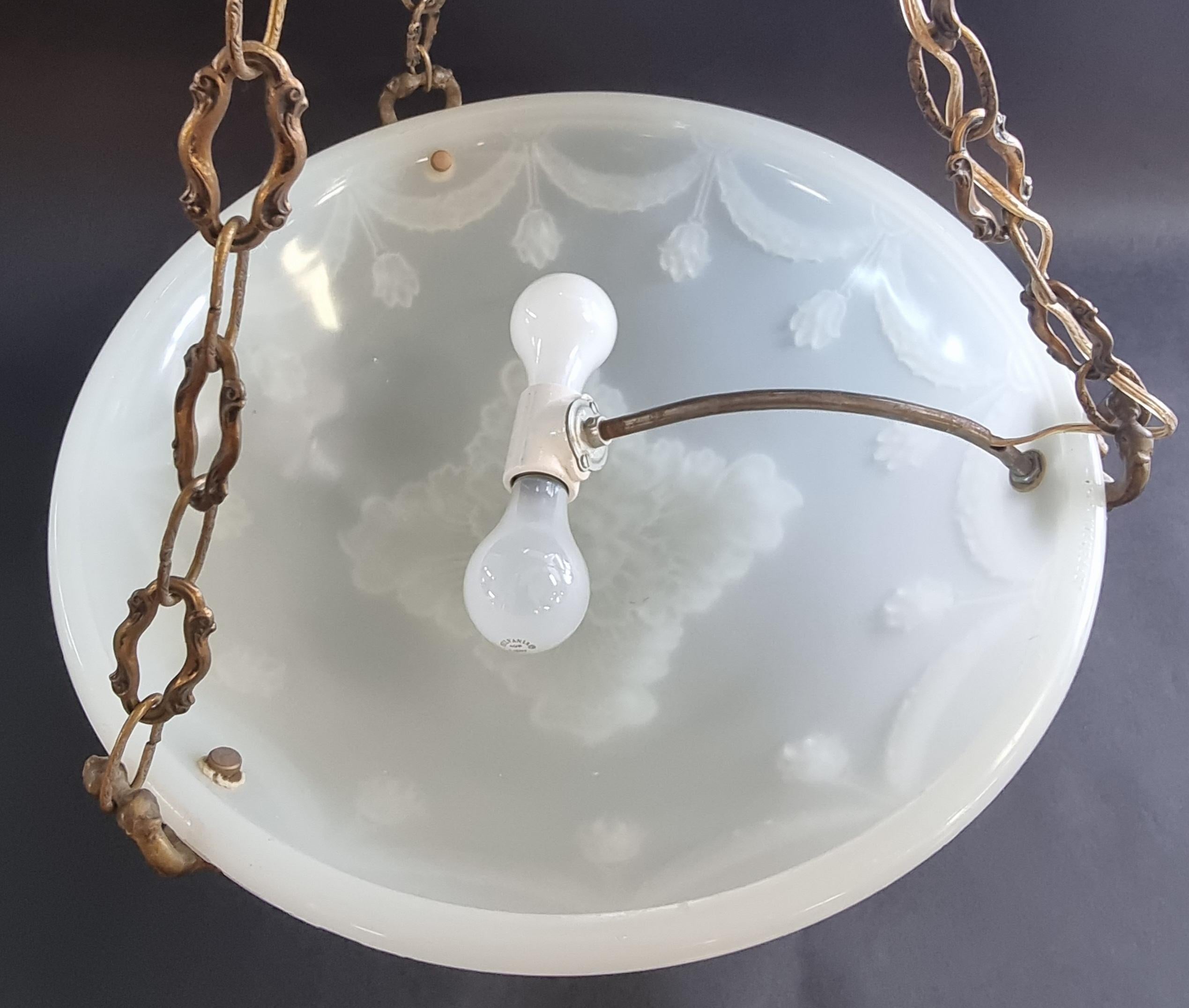Edwardian Jefferson Moonstone Glass Hanging Ceiling Lamp English, 20th Century For Sale
