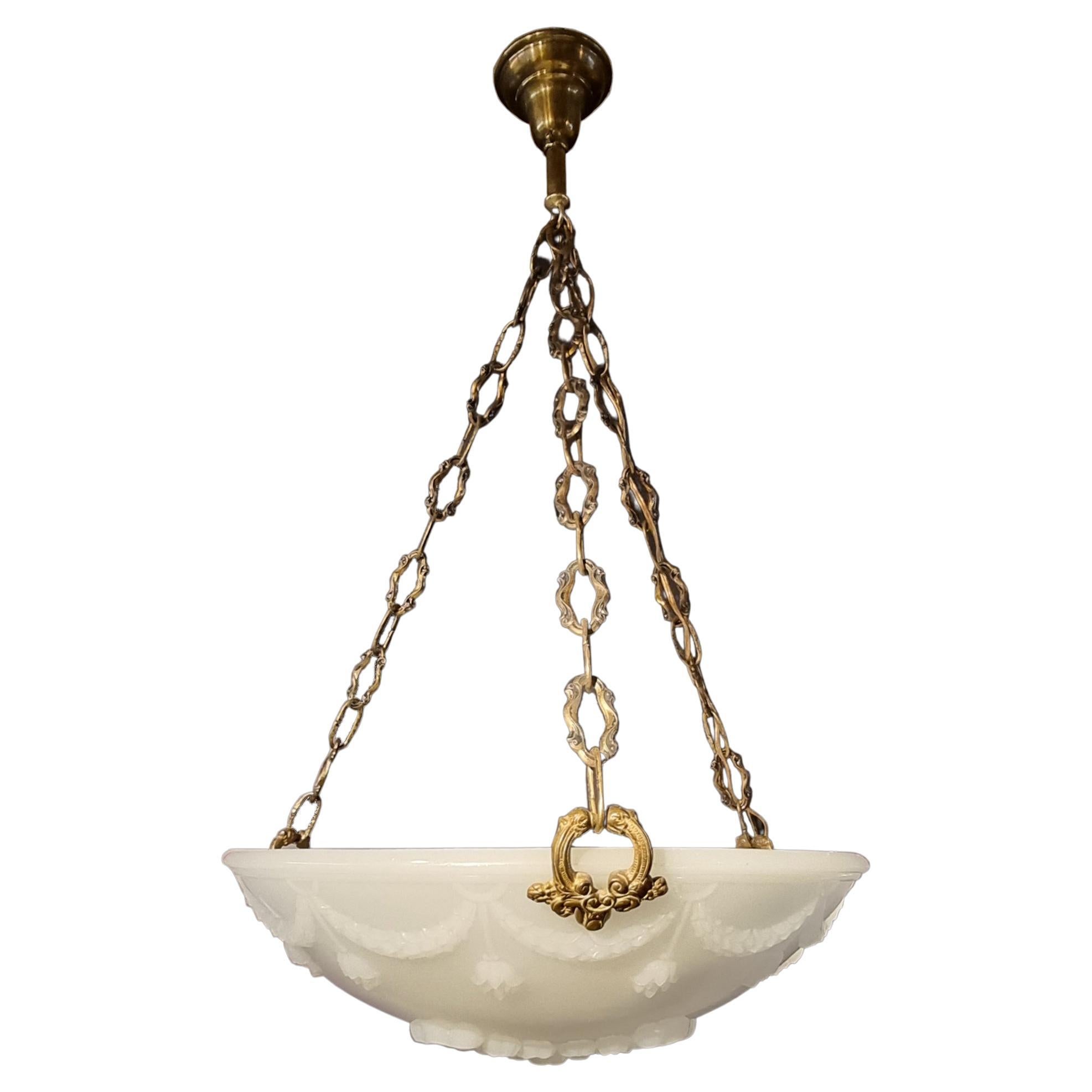 Jefferson Moonstone Glass Hanging Ceiling Lamp English, 20th Century For Sale