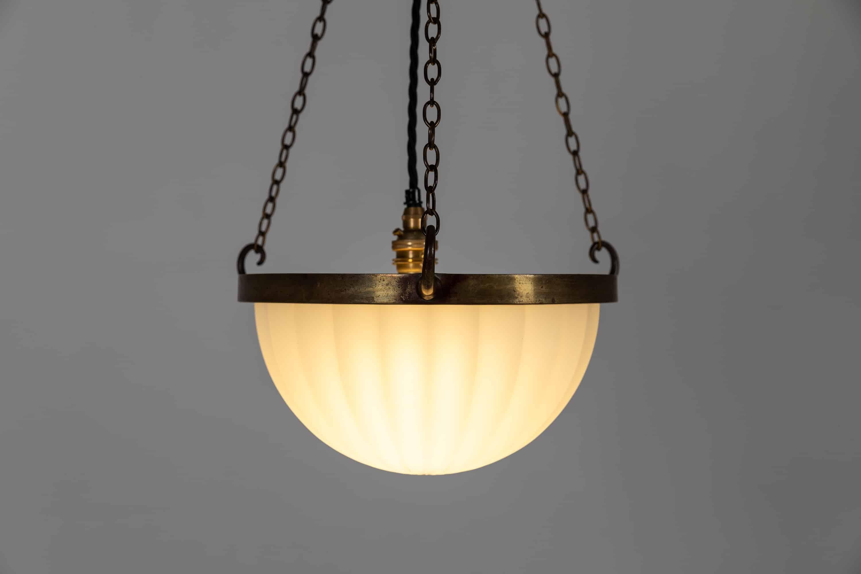 Art Deco Jefferson 'Moonstone' Milk Glass Plafonnier Lamp Pendant, c.1930 1