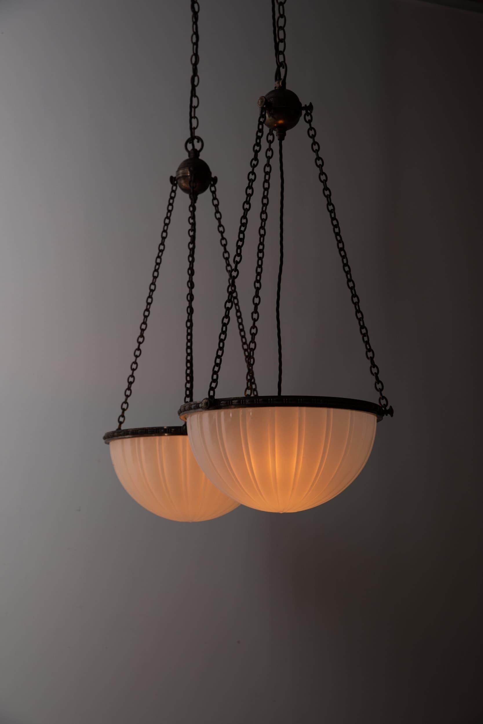 

A beautiful pair of moonstone glass plafonnier ceiling lights made by GEC. c.1920

Elegant 14