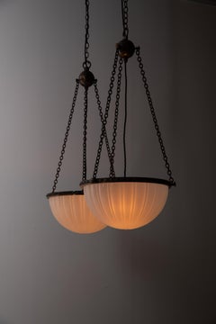 Art Deco Jefferson 'Moonstone' Milk Glass Plafonnier Light Pendant, C.1920