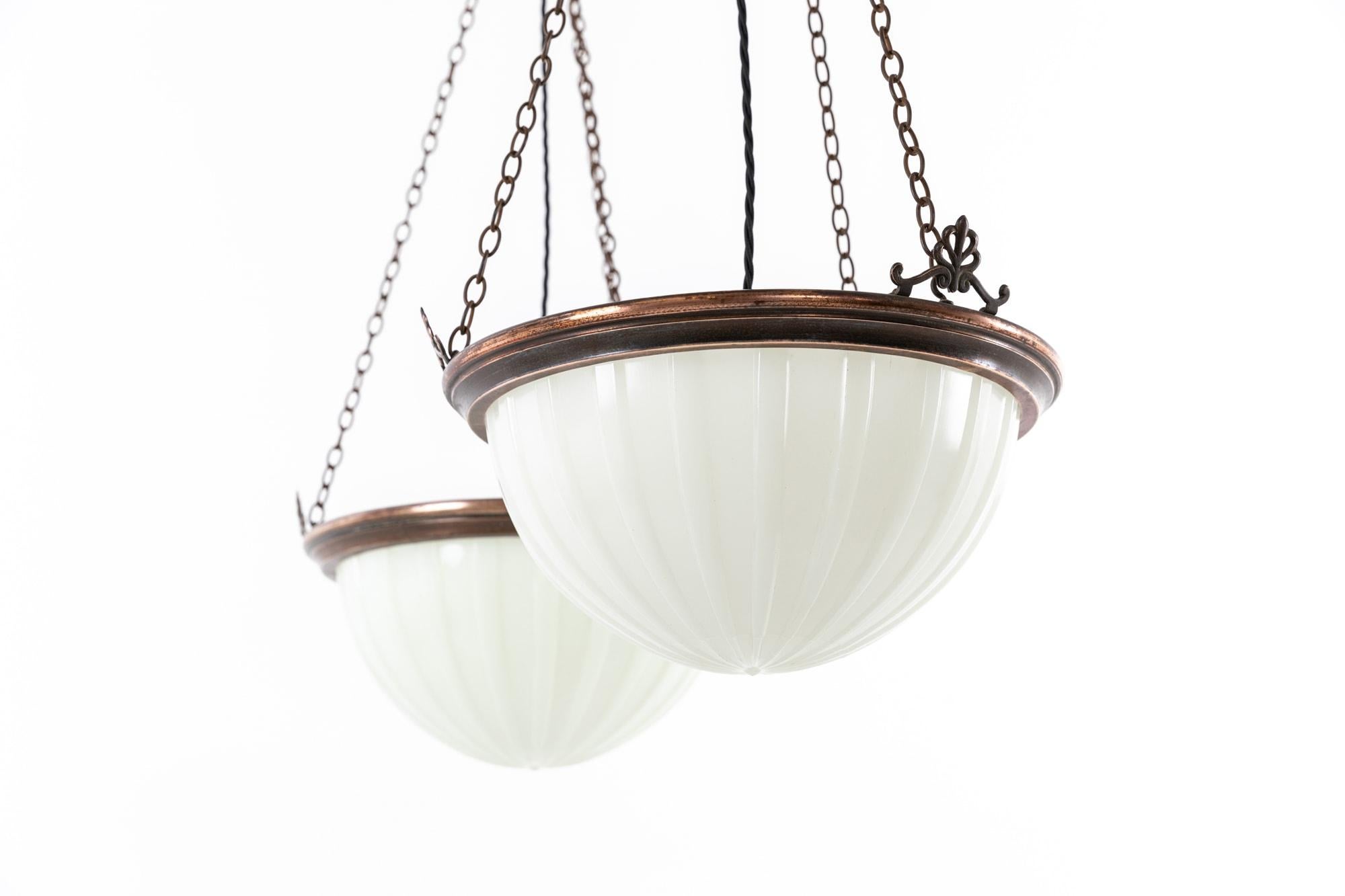 English Art Deco Jefferson 'Moonstone' Milk Glass Plafonnier Light Pendant, C.1920