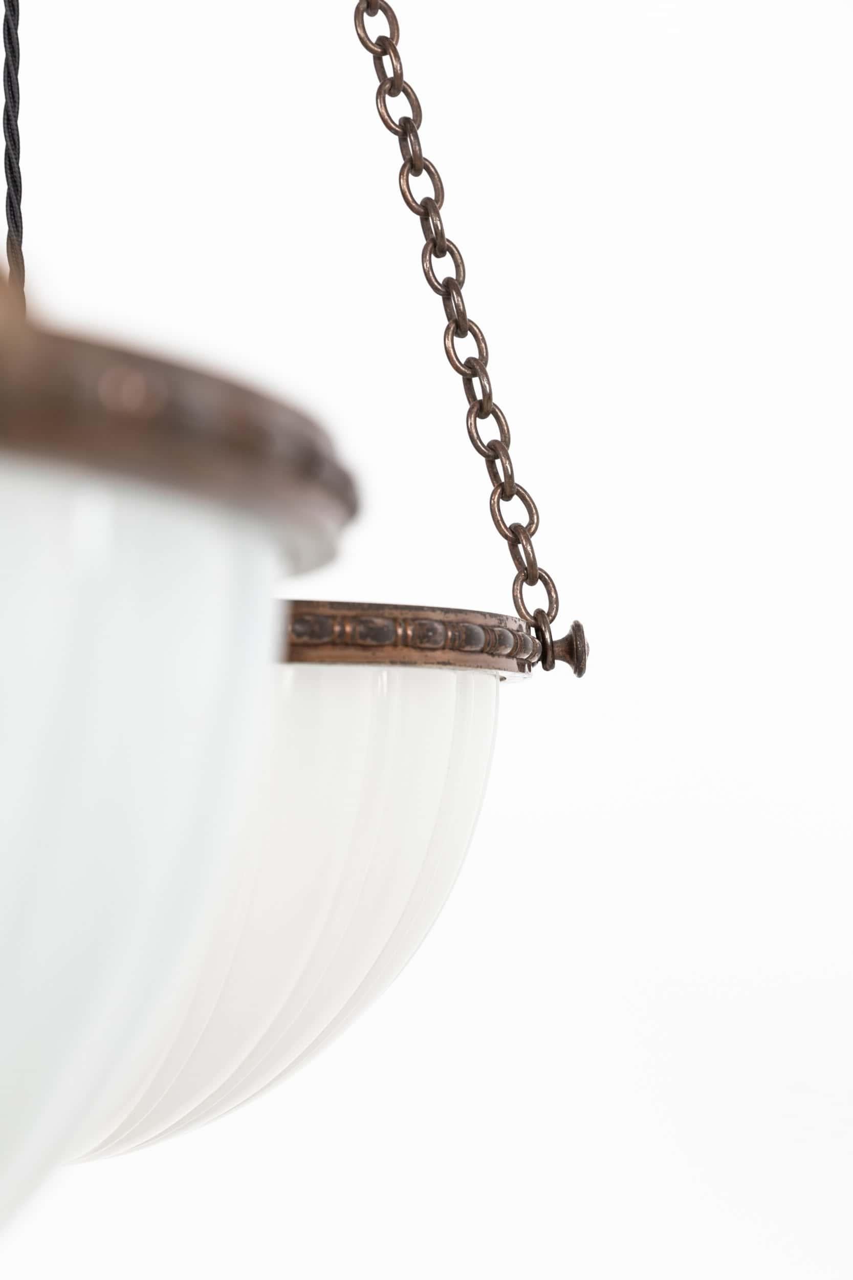Pressed Art Deco Jefferson 'Moonstone' Milk Glass Plafonnier Light Pendant, C.1920 For Sale