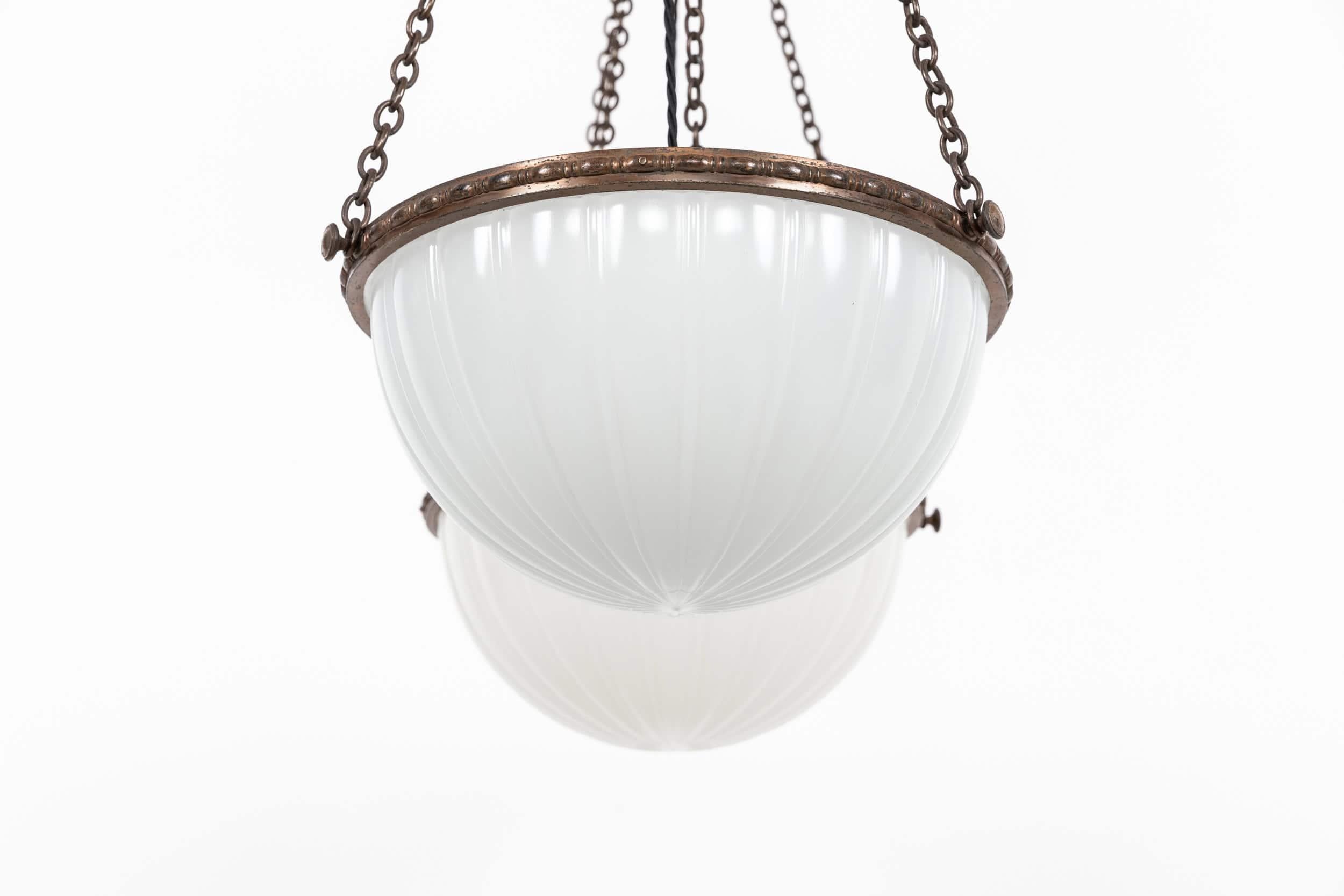 Art Deco Jefferson 'Moonstone' Milk Glass Plafonnier Light Pendant, C.1920 In Fair Condition For Sale In London, GB