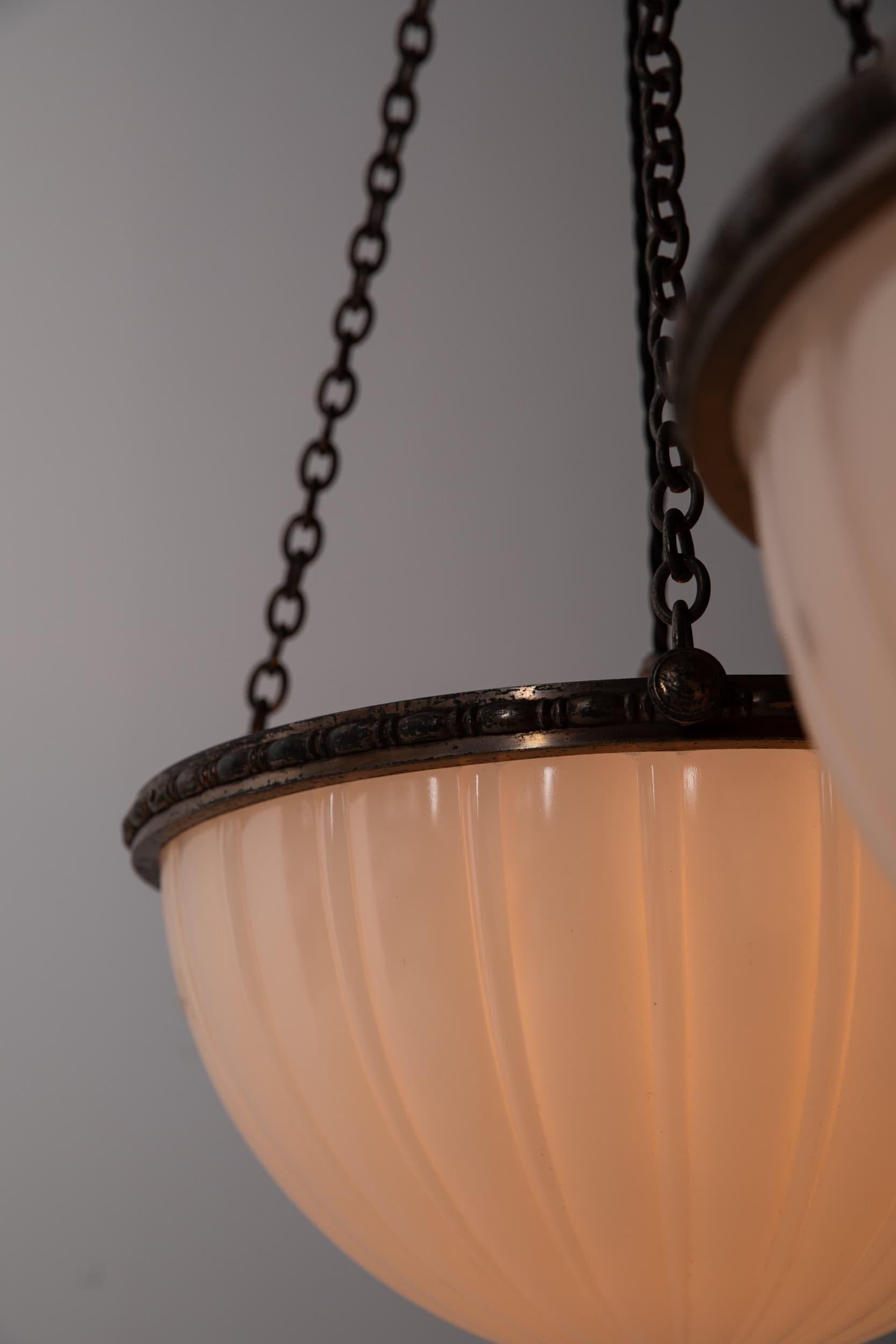 Art Deco Jefferson 'Moonstone' Milk Glass Plafonnier Light Pendant, C.1920 For Sale 1