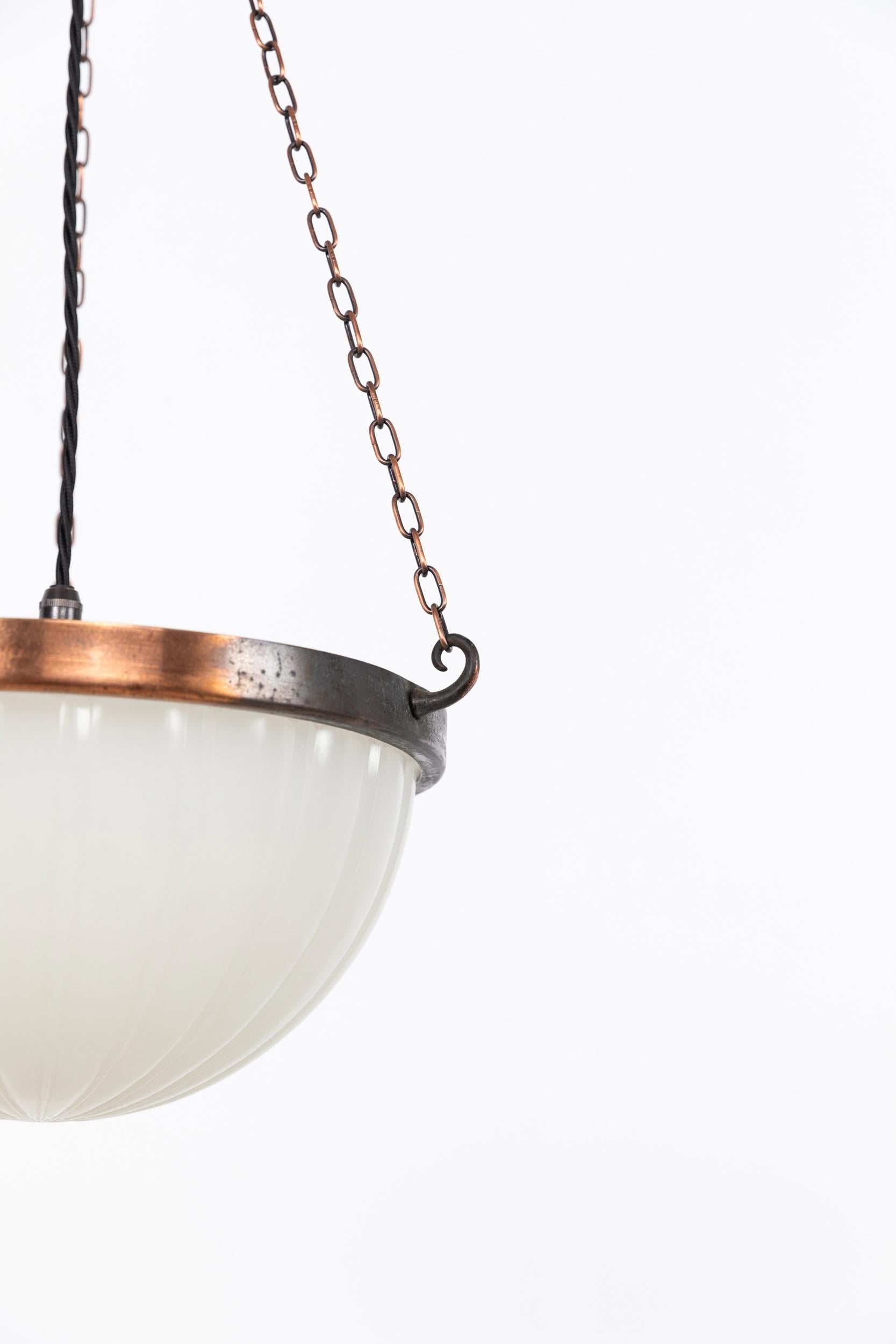 Pressed Art Deco Jefferson 'Moonstone' Milk Glass Plafonnier Light Pendant, C.1930