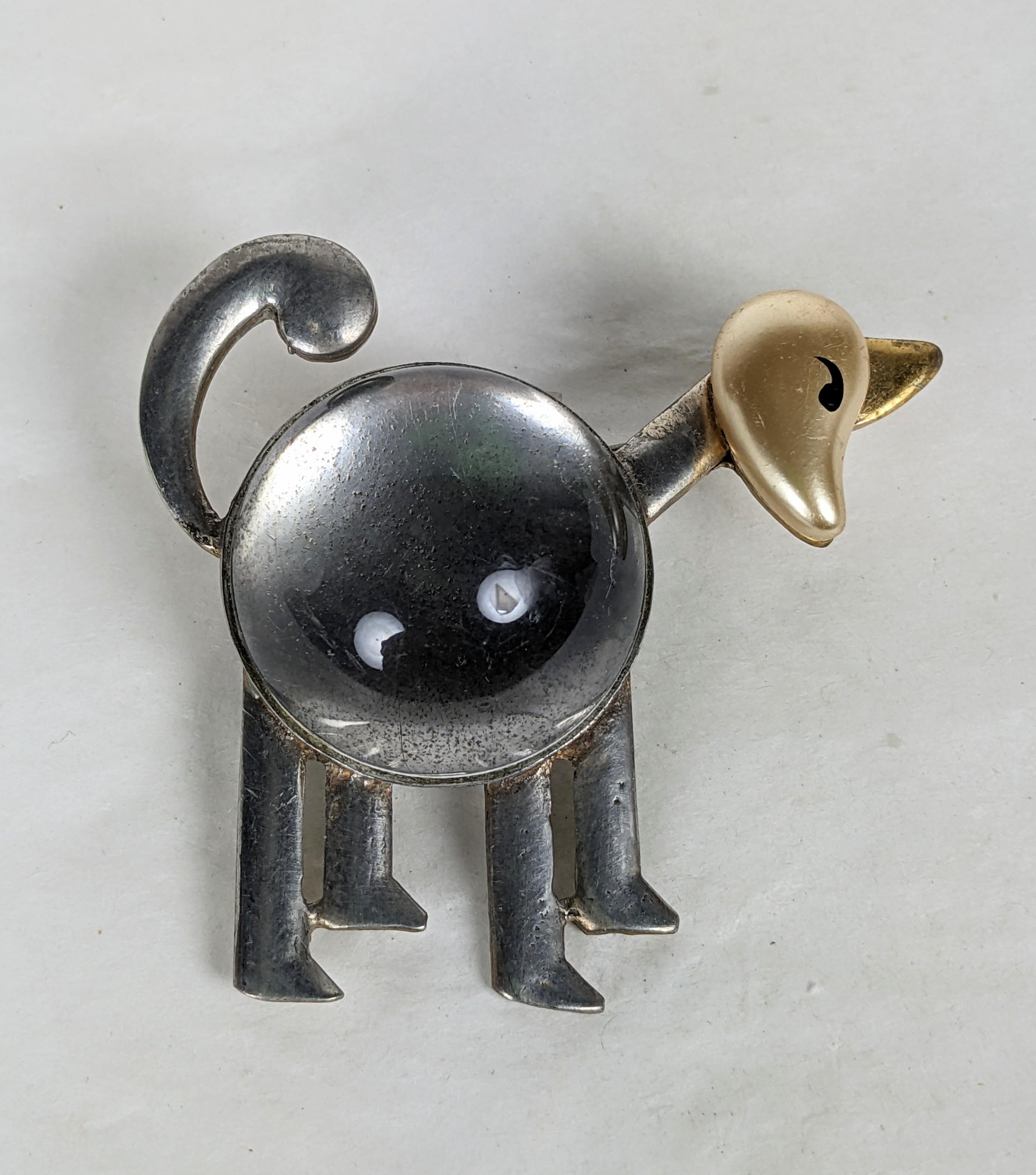 Charming Art Deco Jelly Belly Figural Brooch from the 1930's. Abstract animal with lucite 
