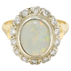 Art Deco Jelly Opal Diamond 14 Karat Two-Tone Gold Cluster Ring