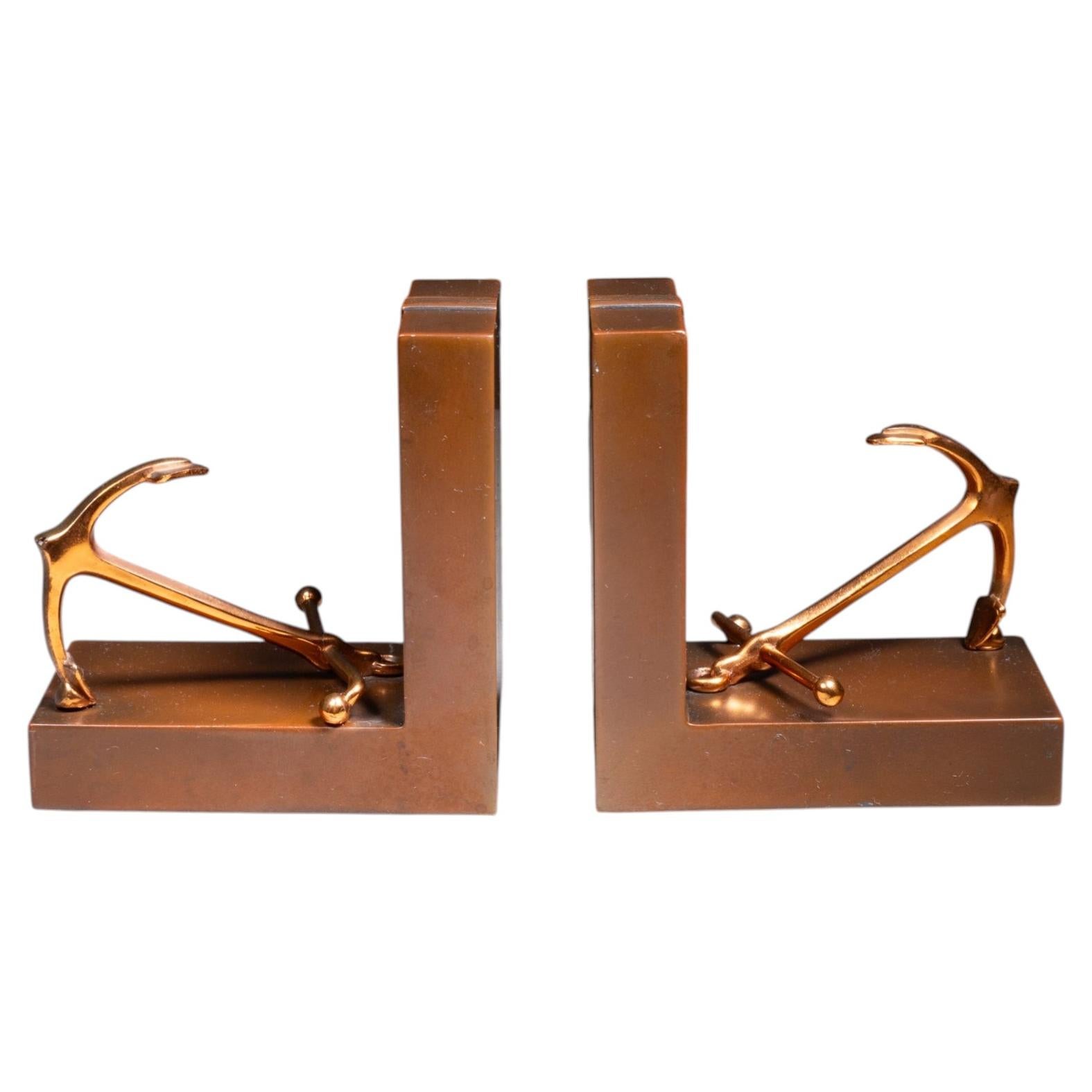 Art Deco Jennings Brothers Anchor Bronze Bookends c.1920-1930