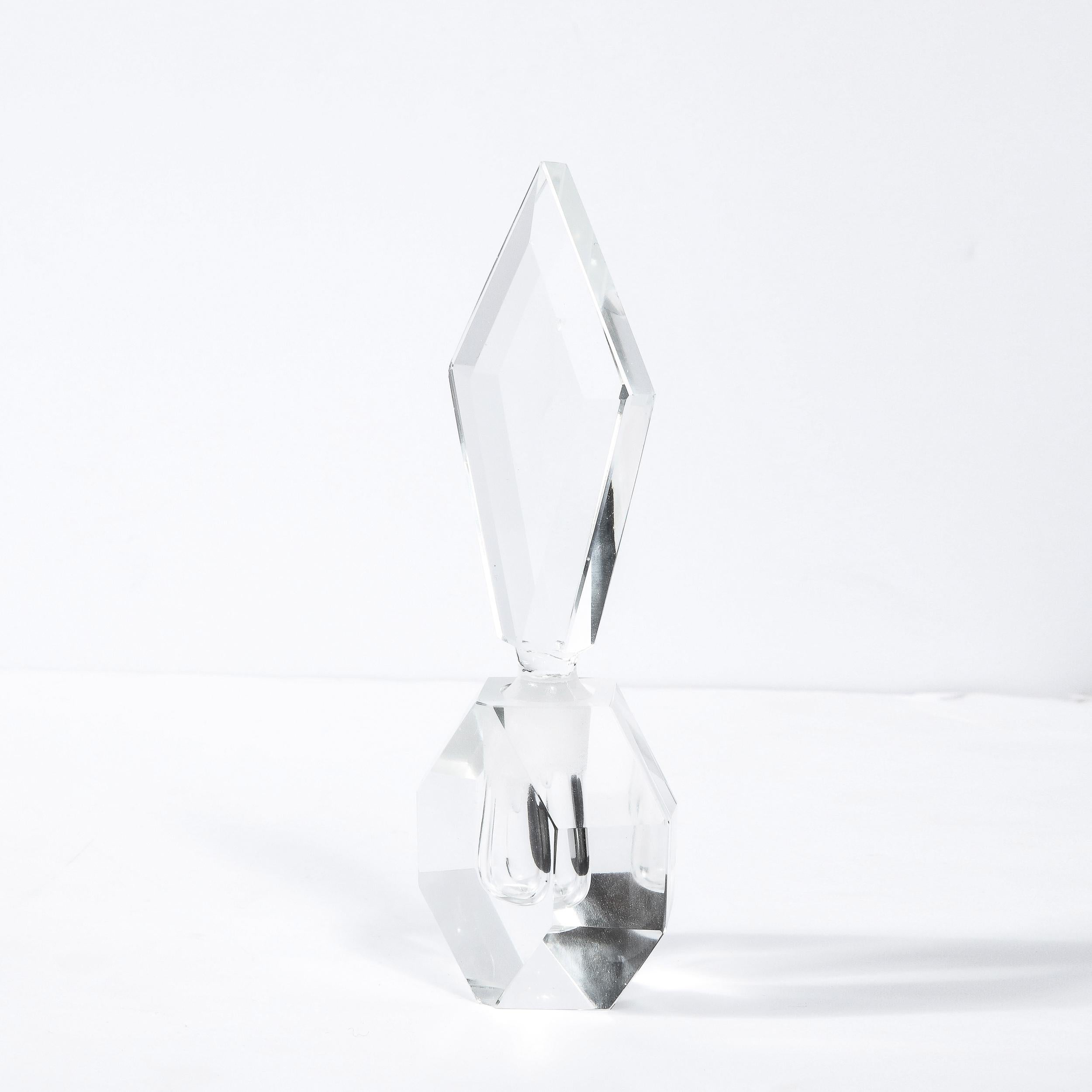Mid-20th Century Art Deco Jewel Cut Prismatic Translucent Crystal Perfume Bottle