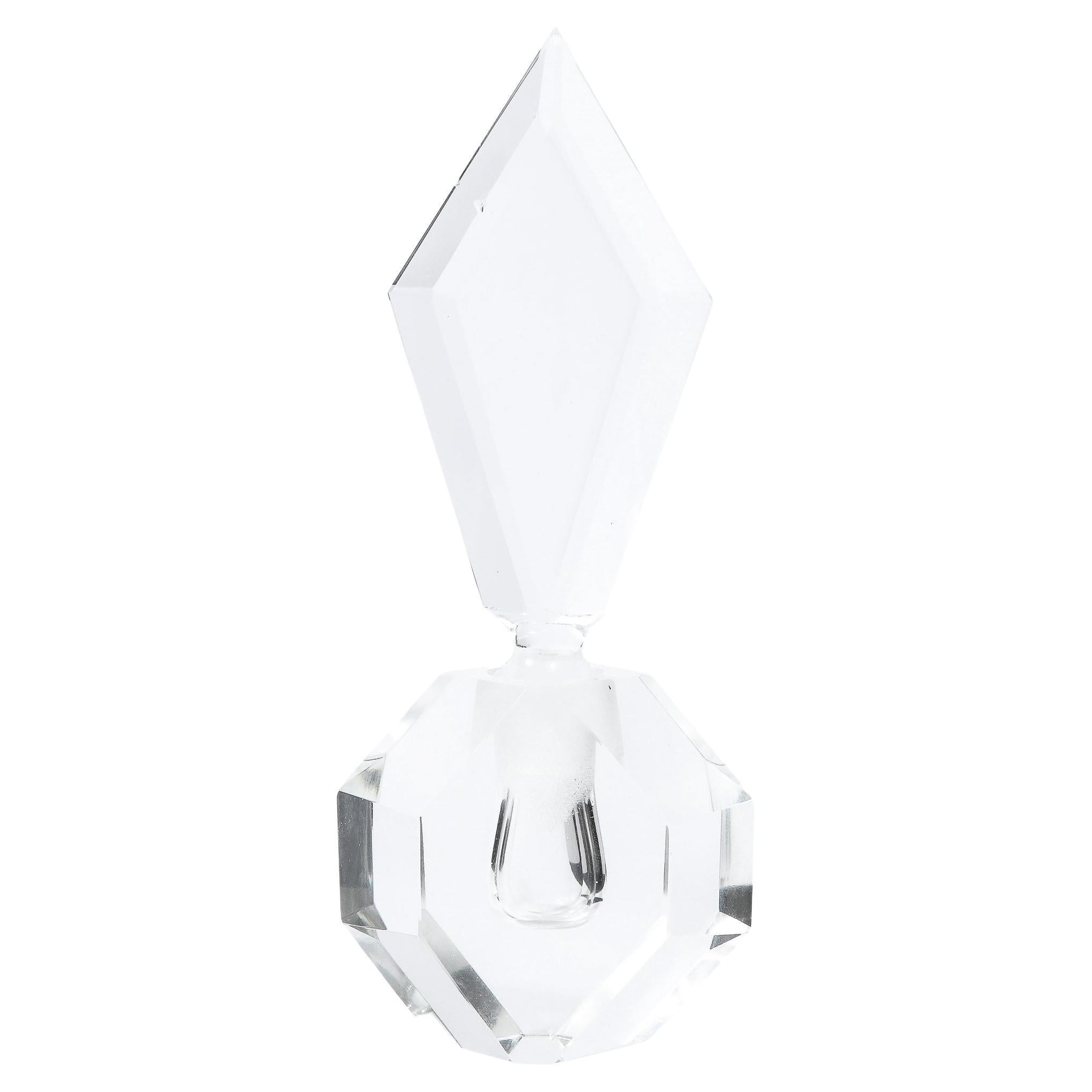 Art Deco Jewel Cut Prismatic Translucent Crystal Perfume Bottle