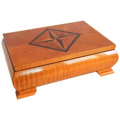 Art Deco Jewelry Box Flame Birch with Inlay Work, circa 1920