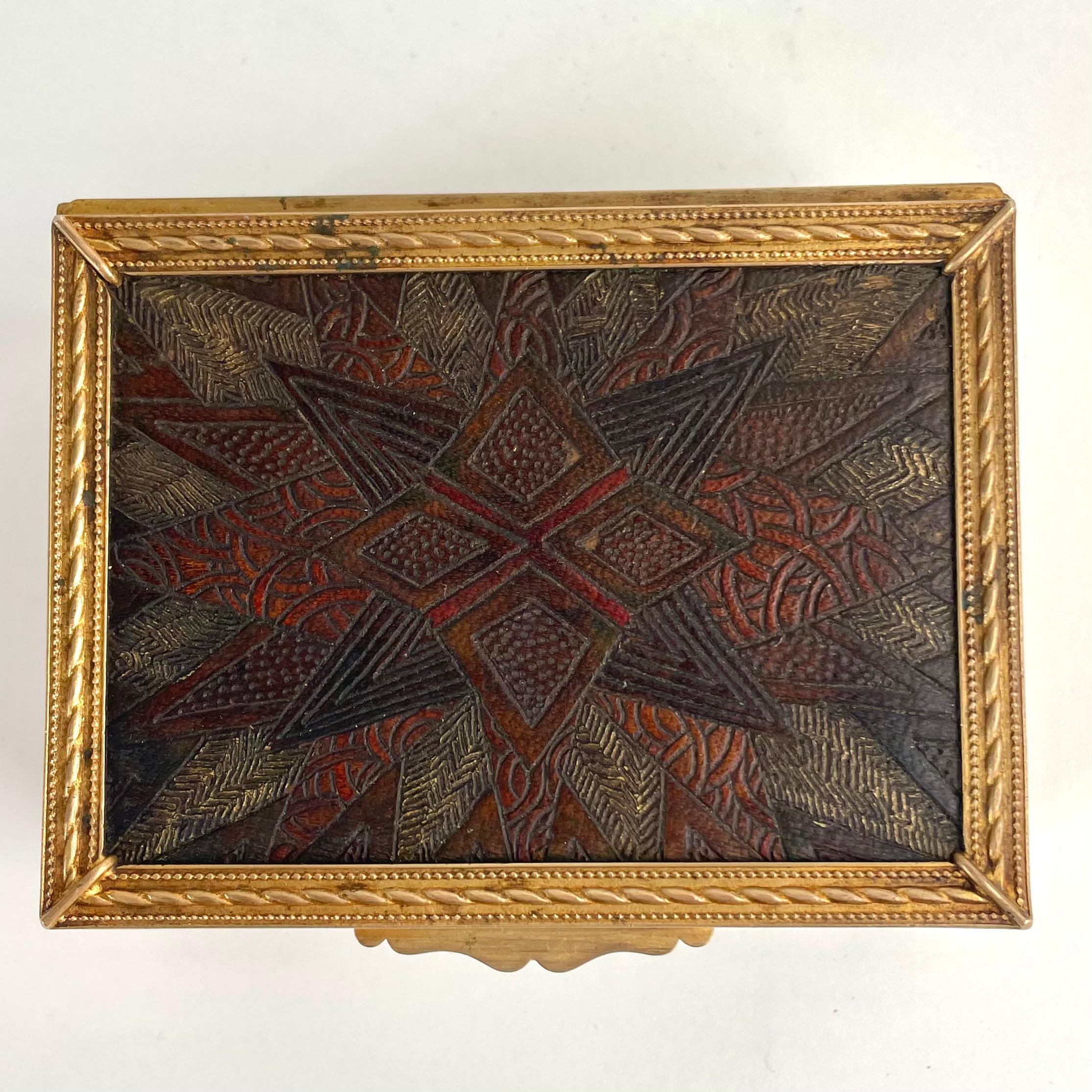 Art Deco-Schmuckkästchen aus Holz und vergoldetem Messing - Frankreich, 1920-30er Jahre im Angebot 2