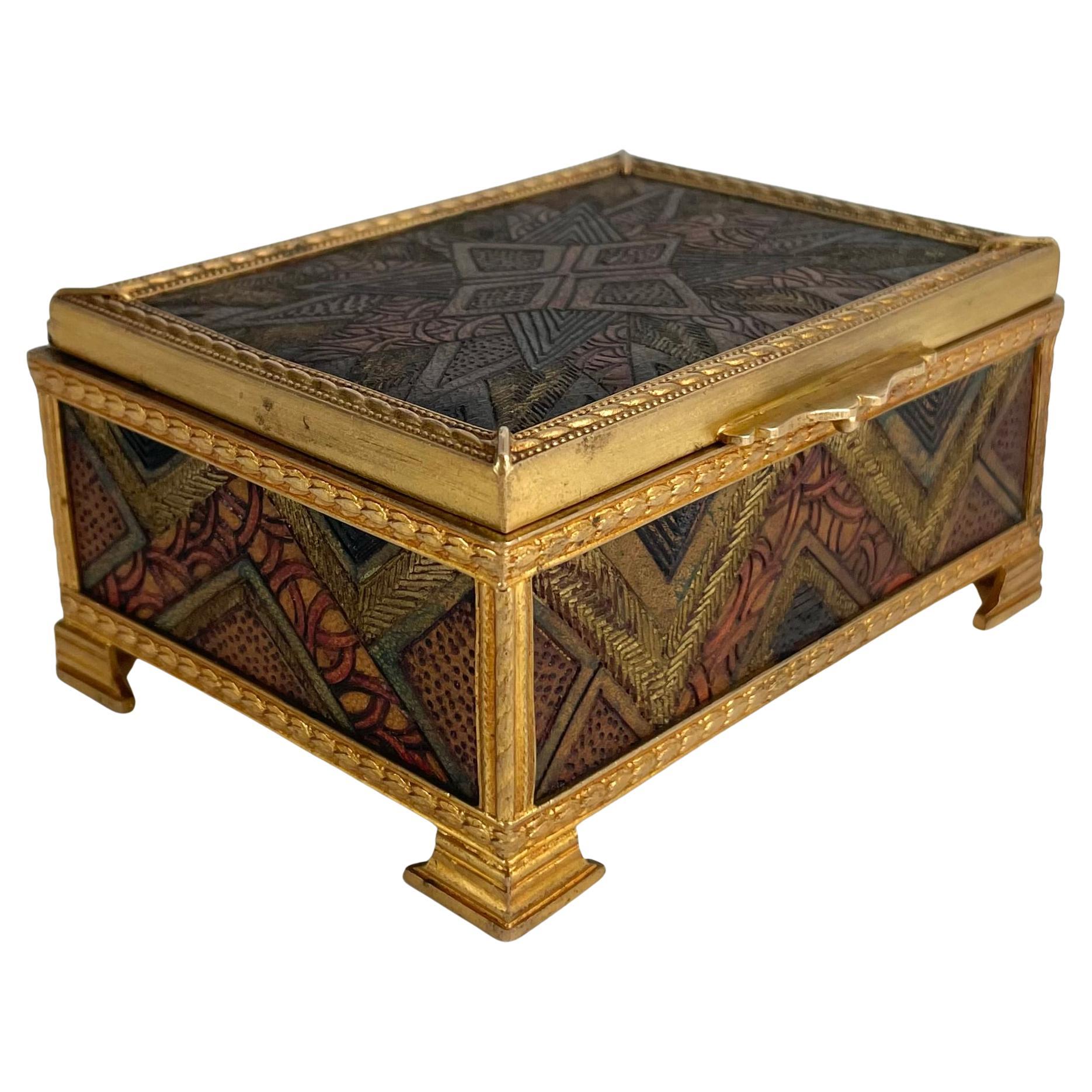 Art Deco Jewelry Box in Wood and Gilt Brass – France, 1920s–30s