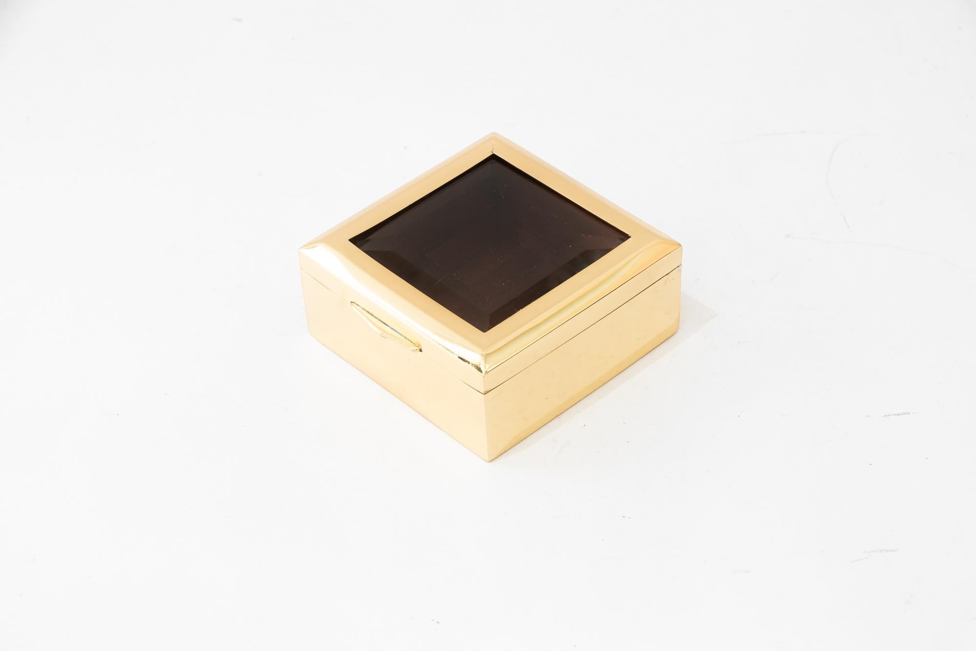 Art Deco Jewelry Box with cut glass vienna around 1920s
Brass polished and stove enameled
