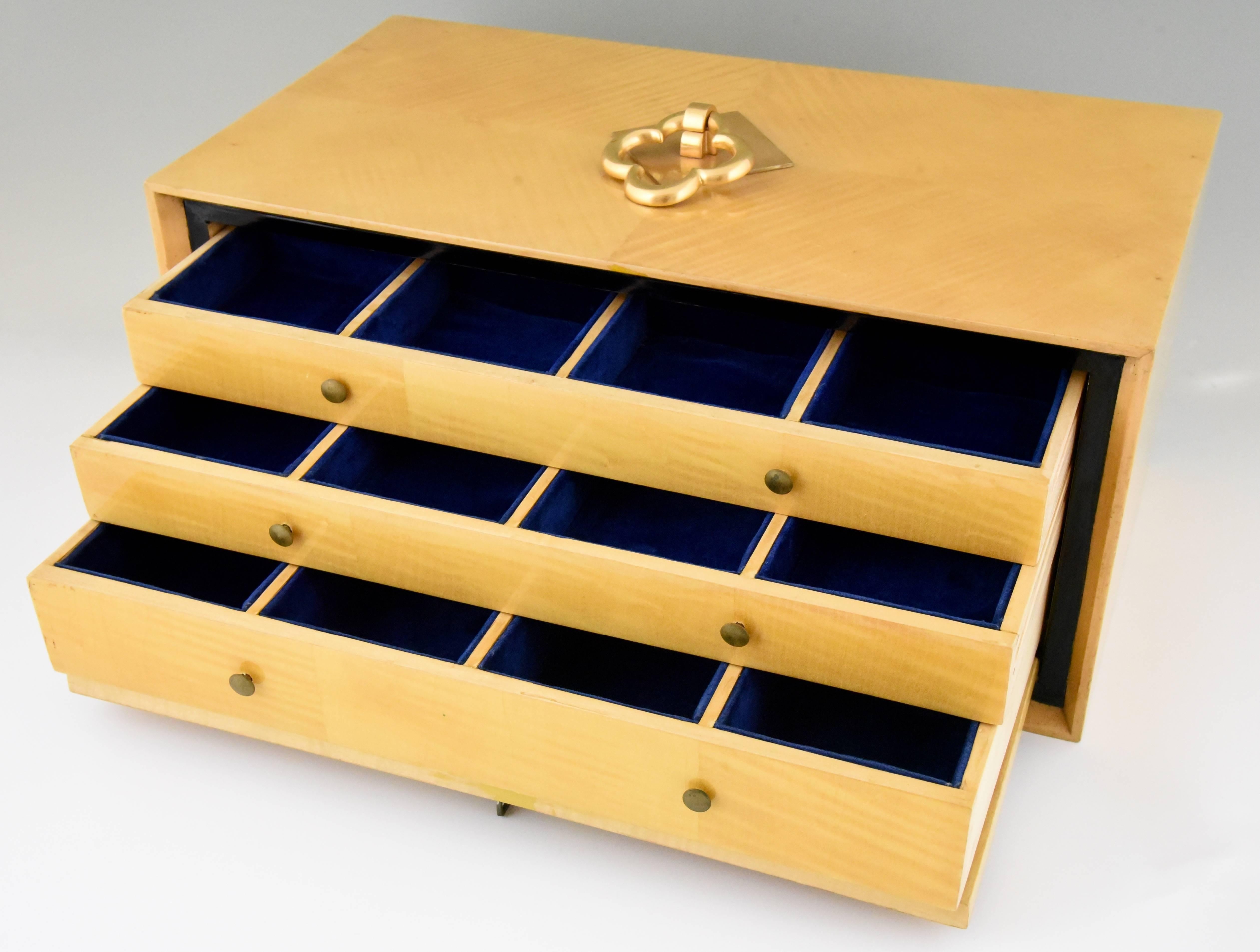 20th Century Art Deco Jewelry Box with Three Drawers, France, 1930