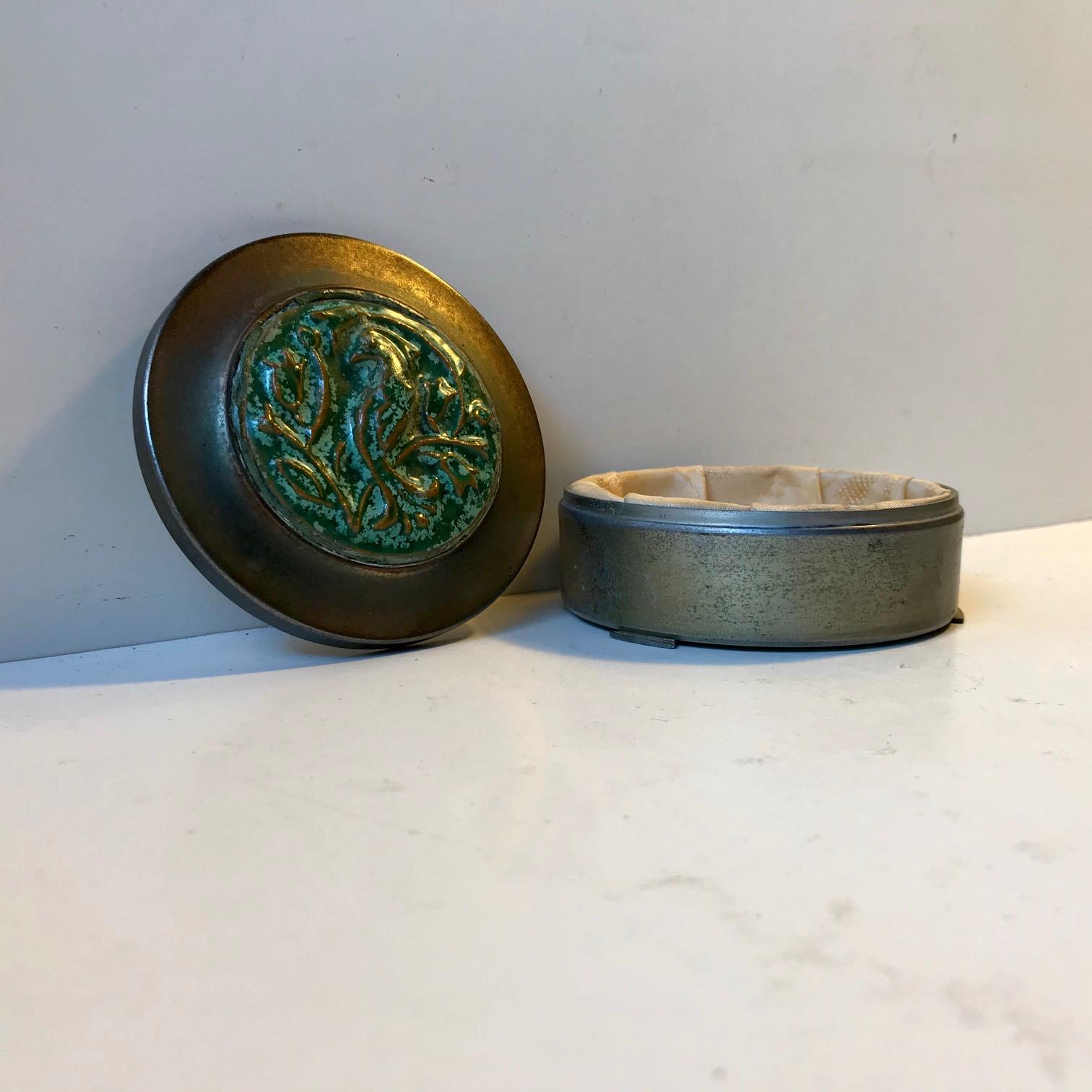 Danish Art Deco Jewelry Trinket in Bronze and Ceramic, BL, 1930s For Sale