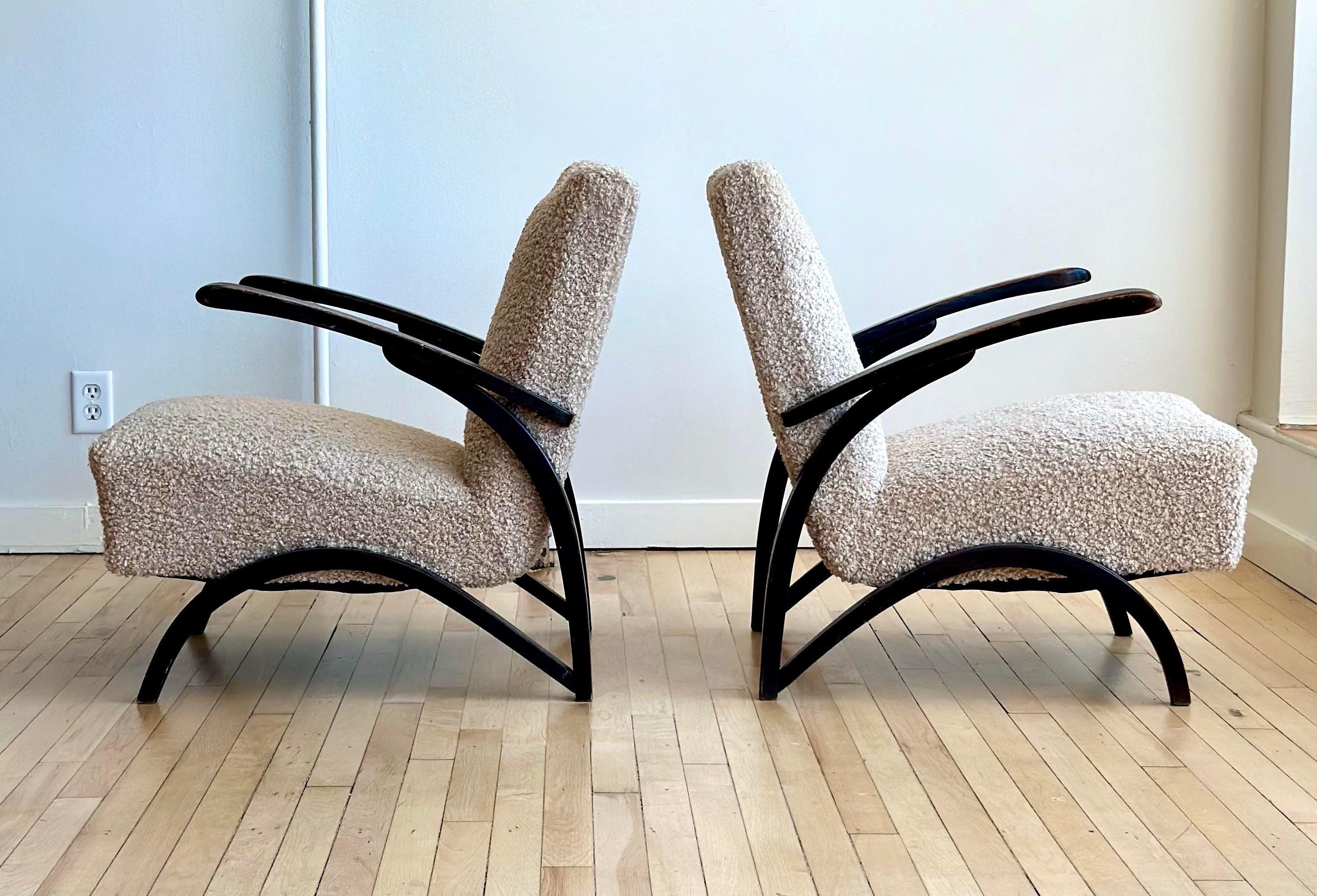 Czech Art Deco Jindrich Halabala Armchairs, a Pair