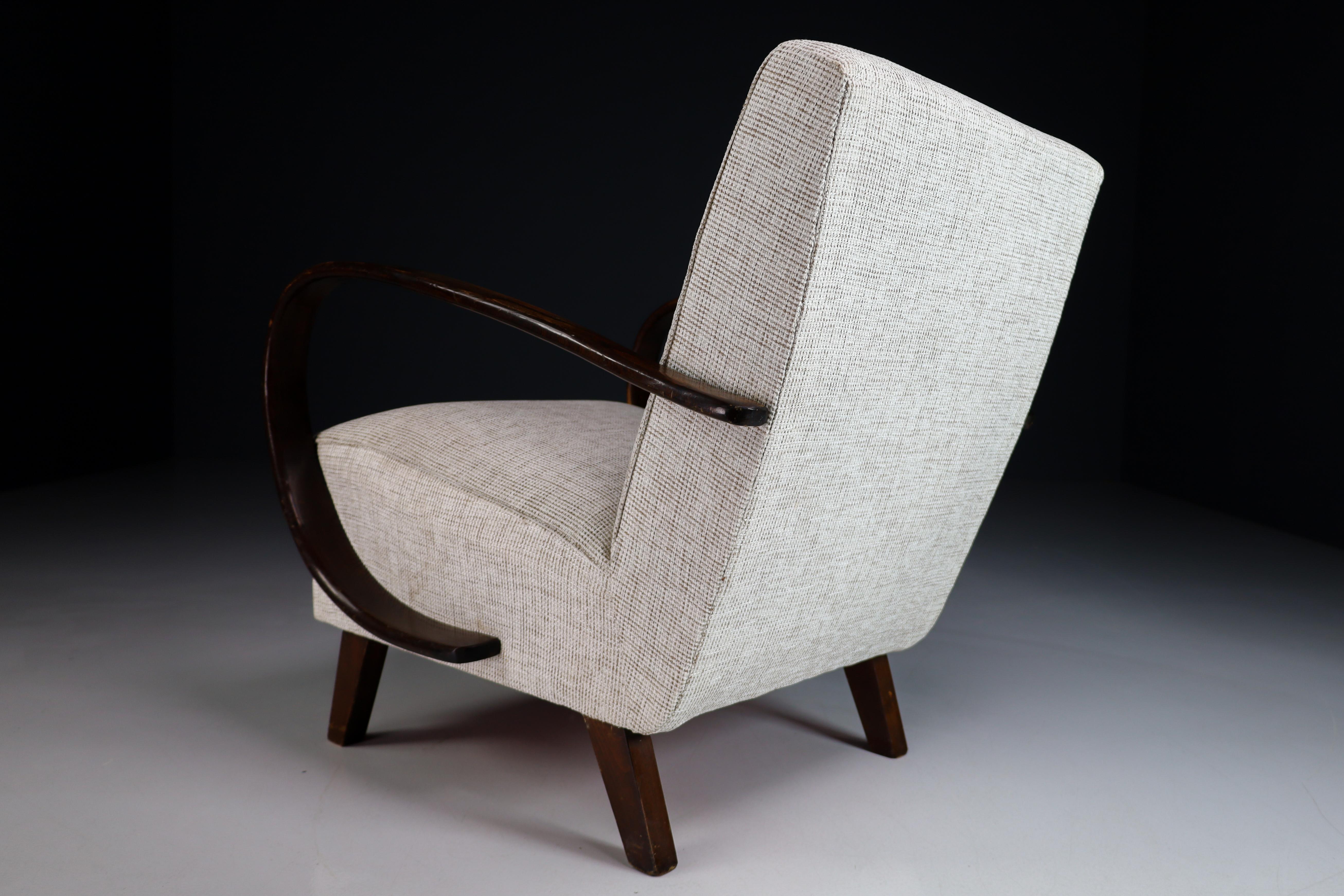 Mid-Century Modern Art Deco Jindrich Halabala Re-Upholstered Bentwood Armchairs, Praque, 1940s