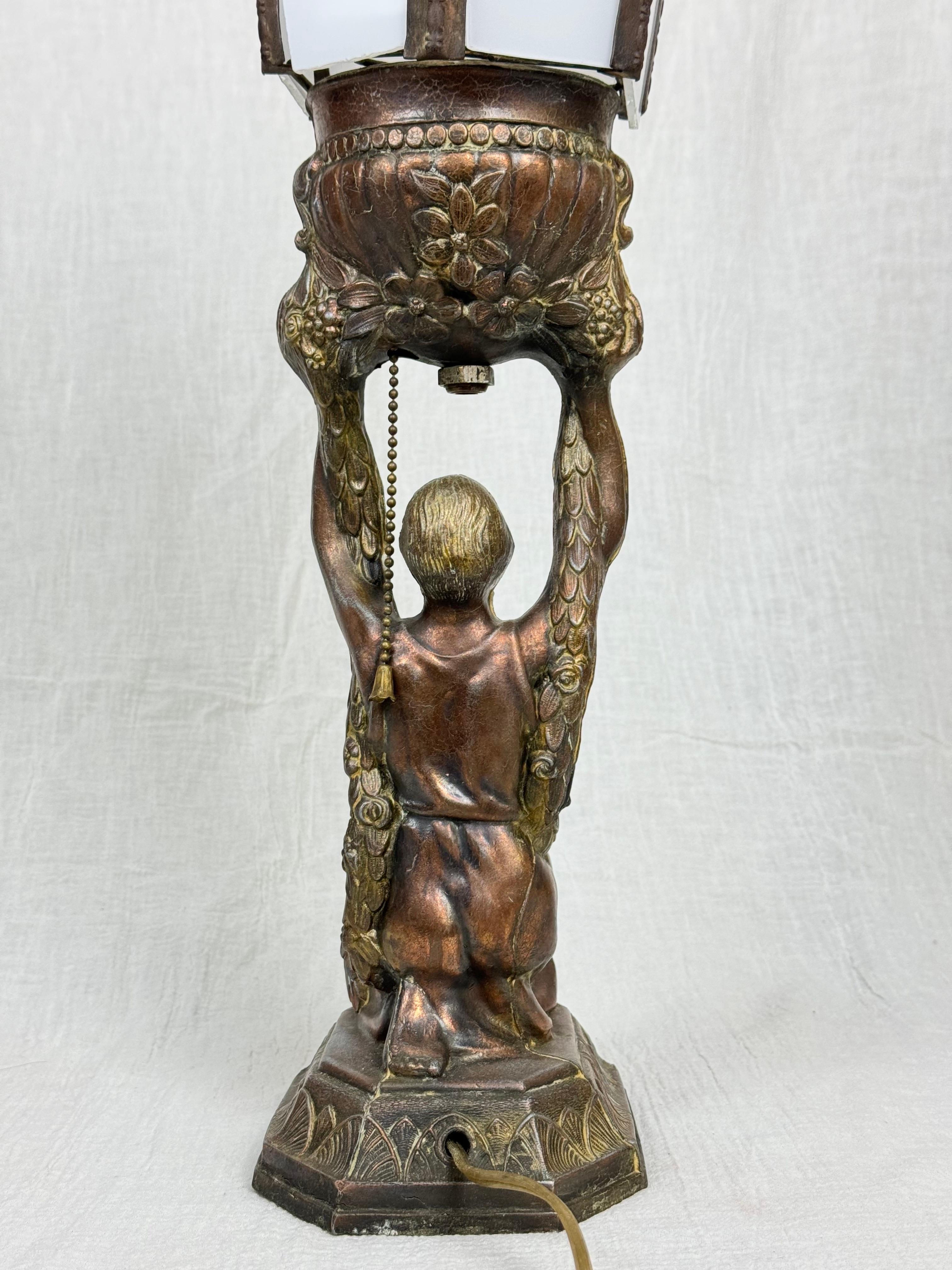 Milk Glass Art Deco Joan of Arc Table Lamp