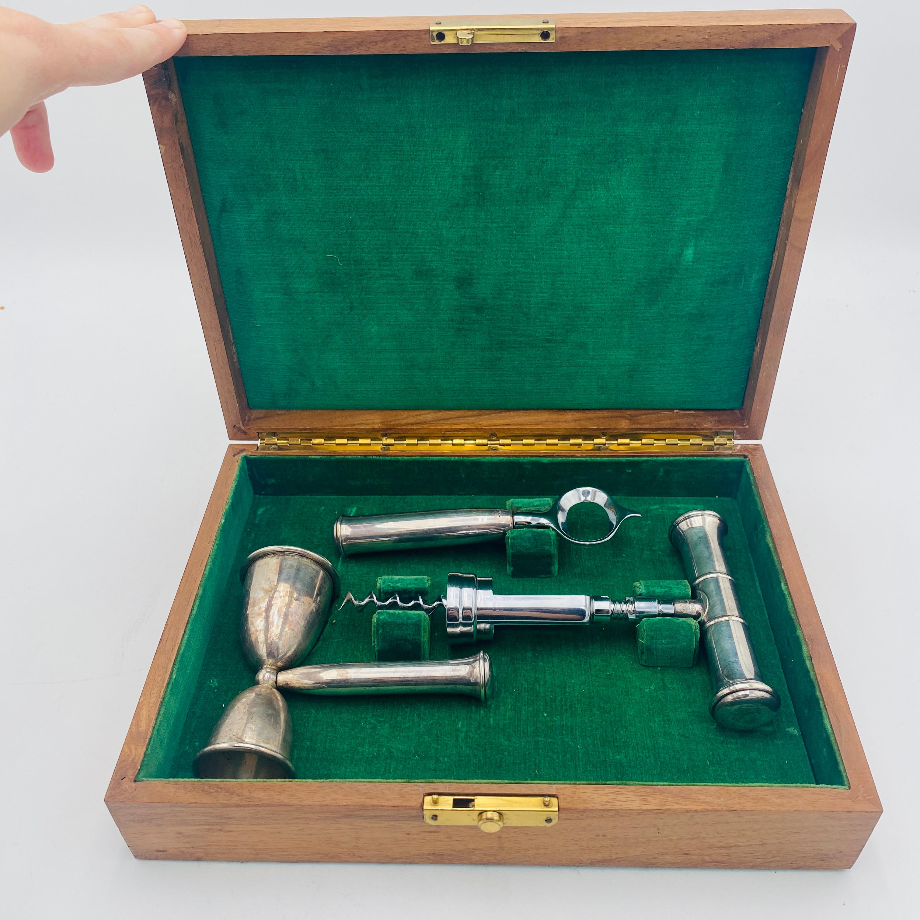 Art Deco John Hasselbring Sterling Silver Bar Tool Set In Good Condition In San Juan Capistrano, CA