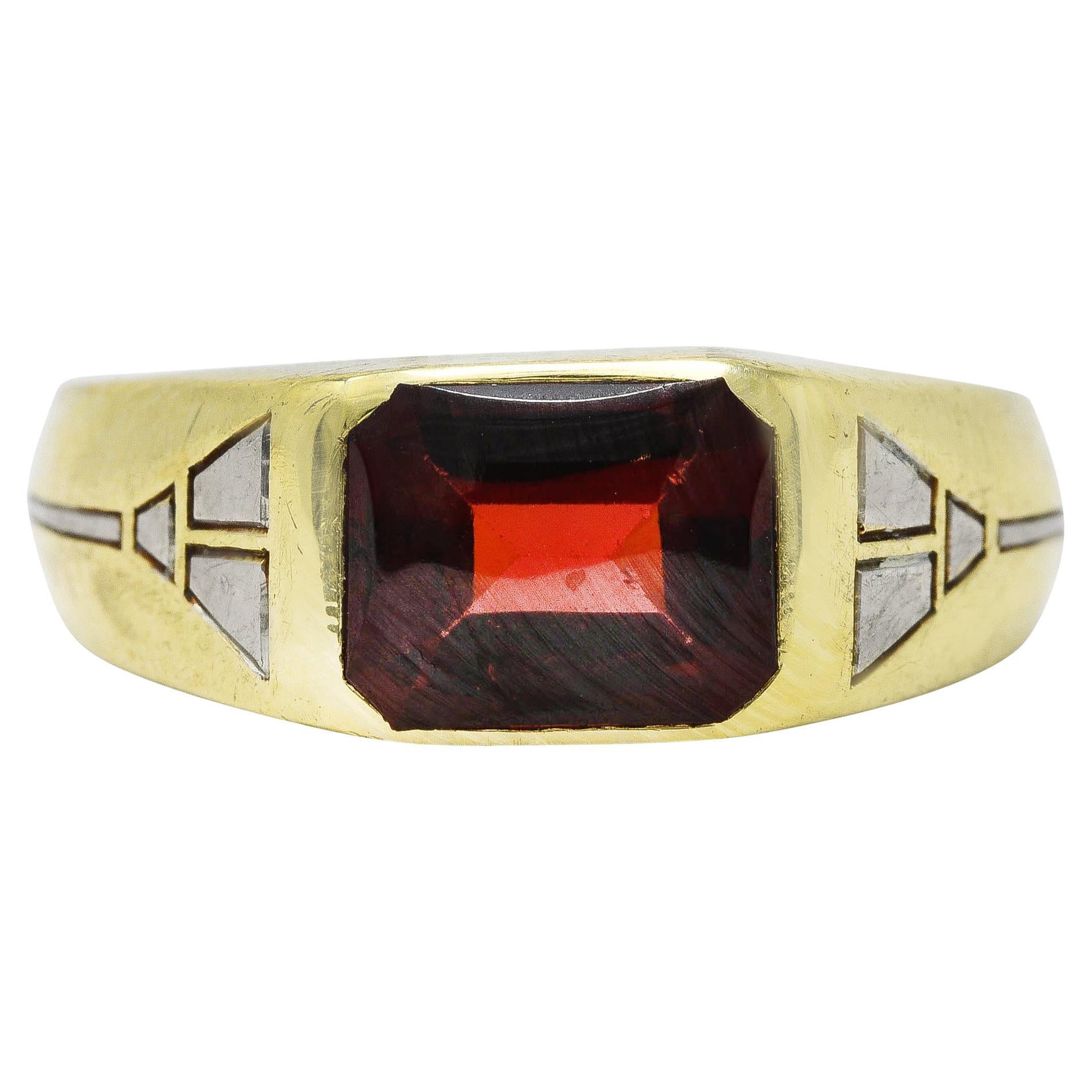 Art Deco Jones & Woodland Co. Almandite Garnet 14 Karat Two-Tone Gold Men's Ring