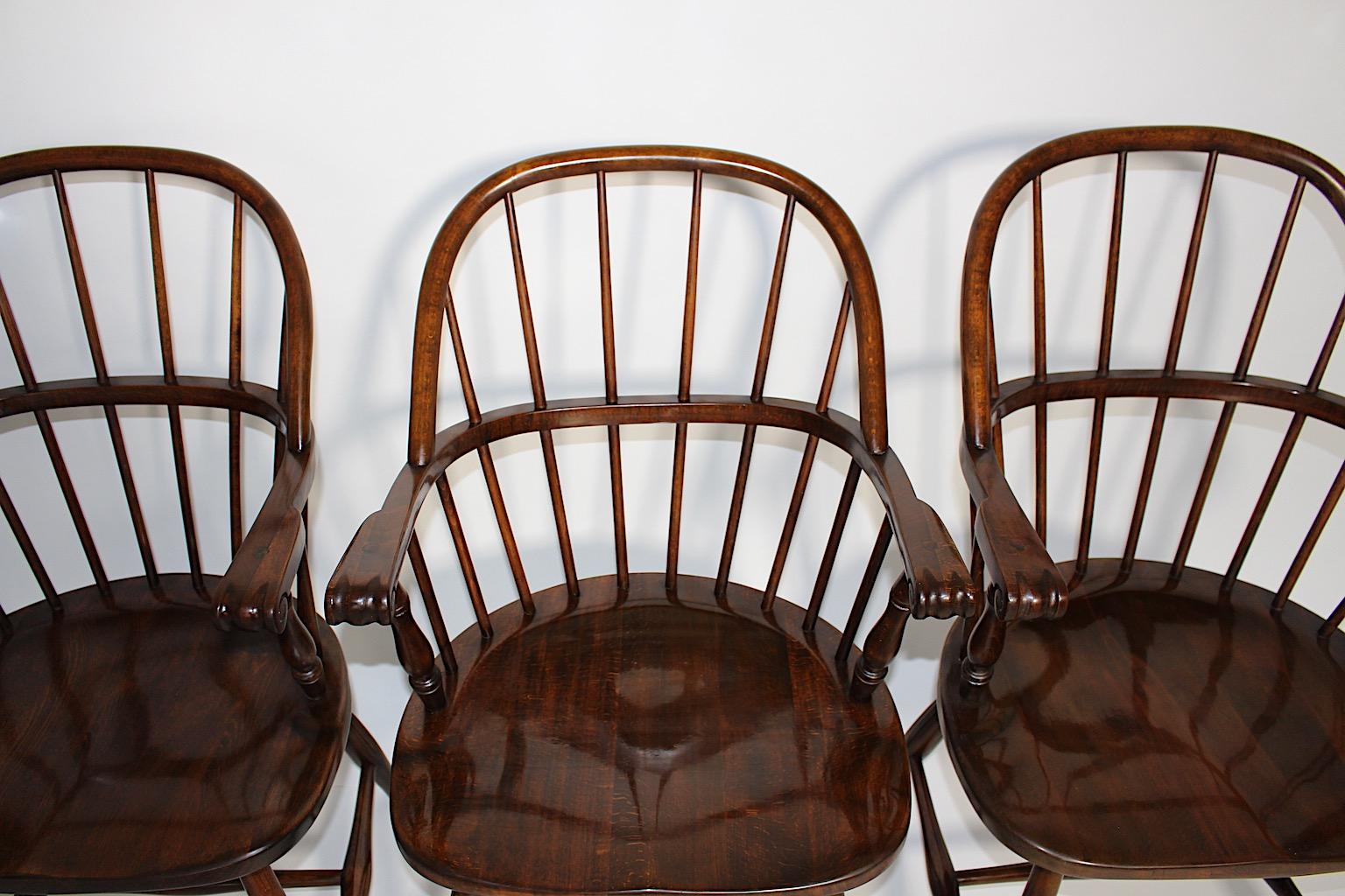 Austriaco Art Deco Frank Josef Frank Thonet Vintage Chocolate Brown Quattro poltrone Windsor c1925 in vendita