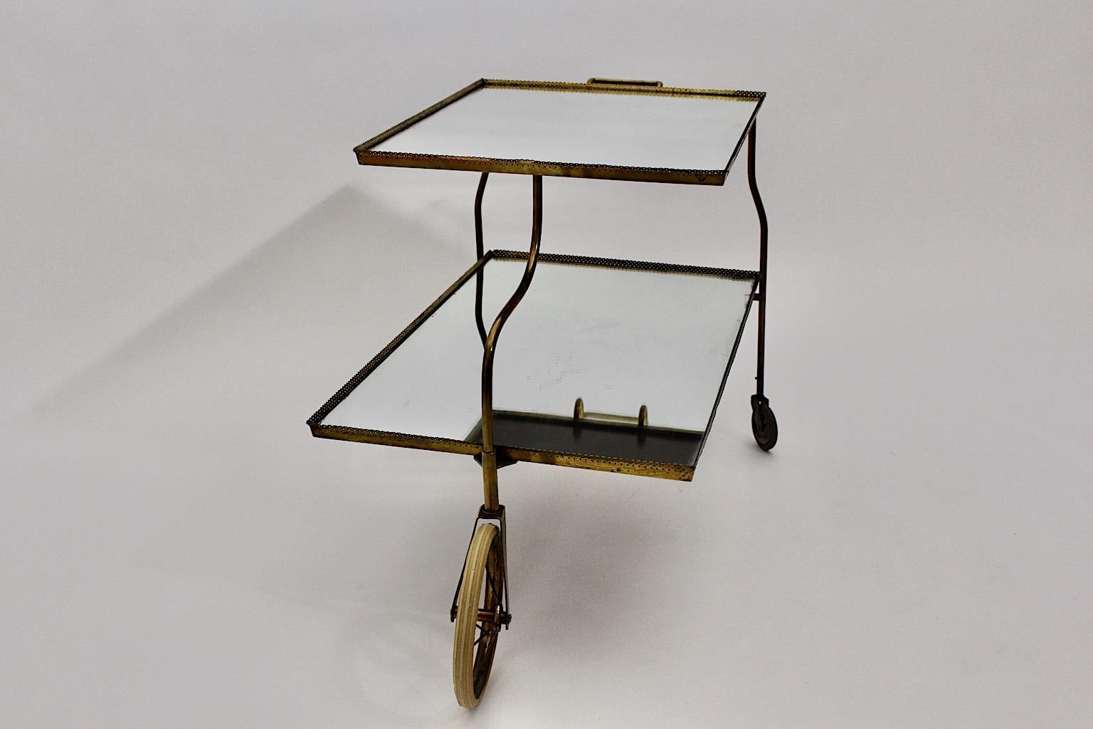 Mid-20th Century Art Deco Josef Frank Vintage Brass Glass Bar Cart Svenskt Tenn circa 1938 Sweden For Sale