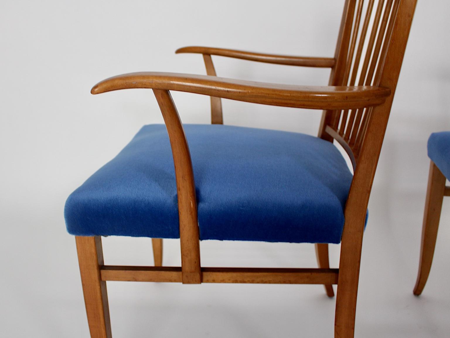 Art Deco Kirschbaum Blau Stoff Sessel Josef Frank c 1927 Wien im Angebot 10
