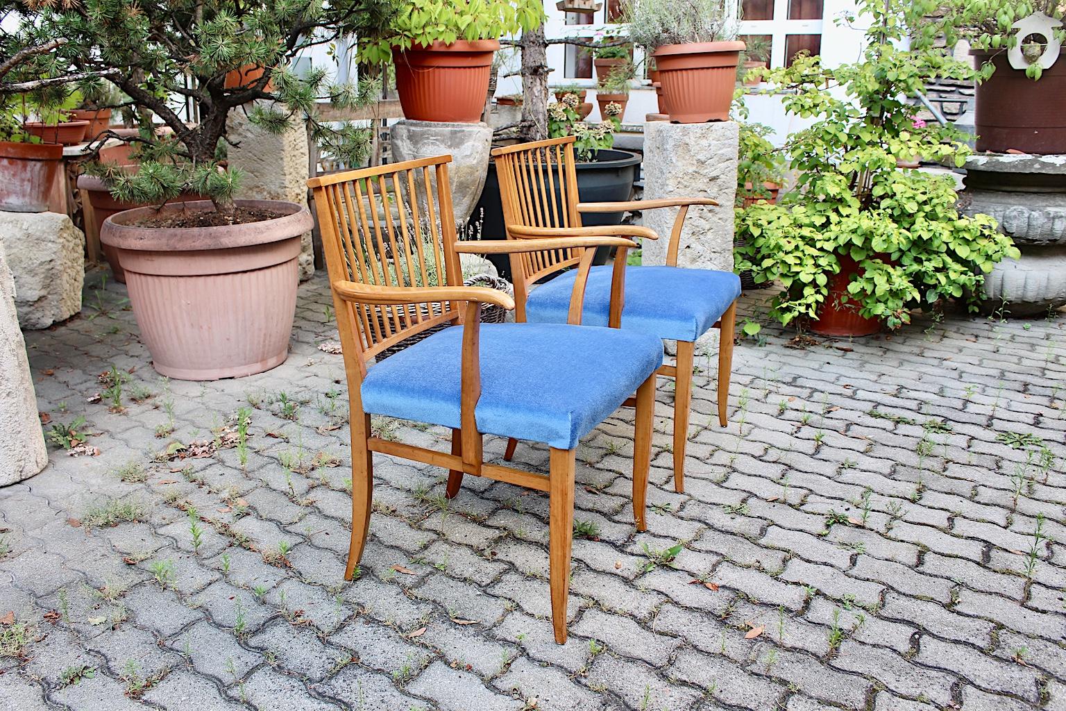 Art Deco Cherrywood Blue Fabric Armchairs Josef Frank c 1927 Vienna  For Sale 1