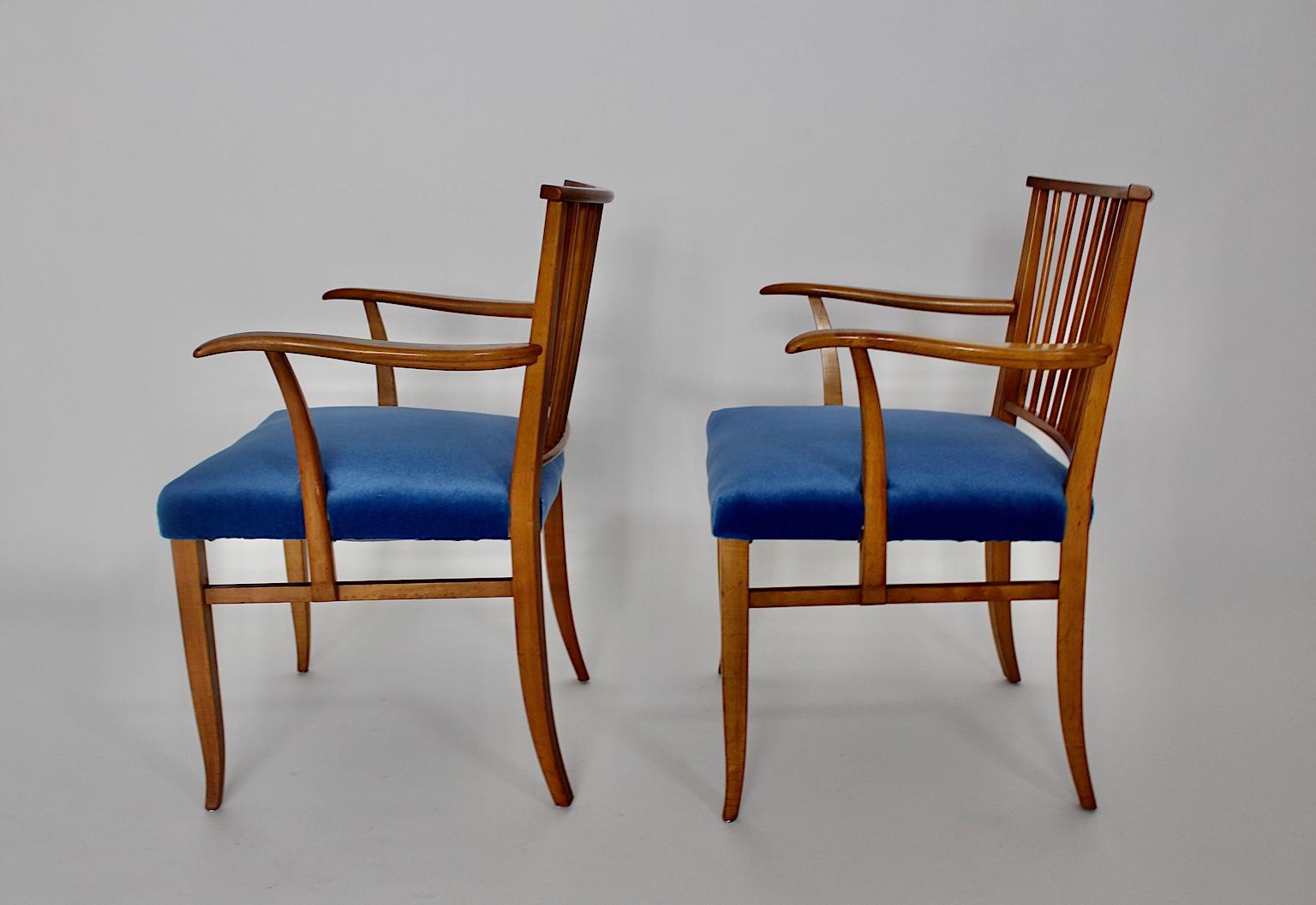 Art-déco-Sessel aus Kirschbaumholz mit blauem Stoff Josef Frank um 1927 Wien  im Angebot 2