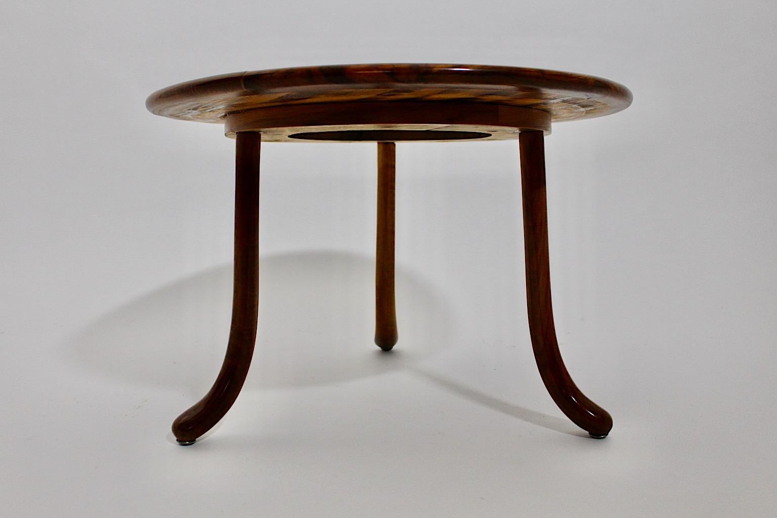 Austrian Art Deco Josef Frank Vintage Circular Walnut Sofa Table Side Table Vienna c 1925 For Sale