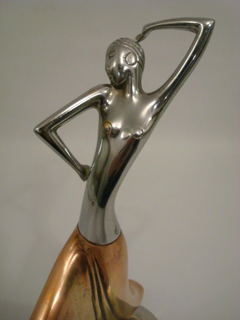 Art Deco Josephine Baker Female Dancer Brass Statue, Austria 1930 Karl Hagenauer 5