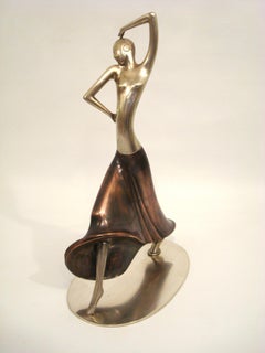 Art Deco Josephine Baker Female Dancer Brass Statue, Austria 1930 Karl Hagenauer