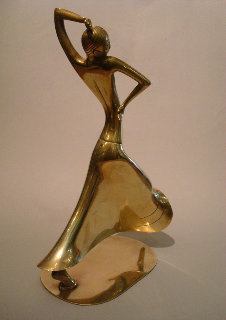 Art Deco Josephine Baker Female Dancer Brass Statue, Austria 1930 Karl
