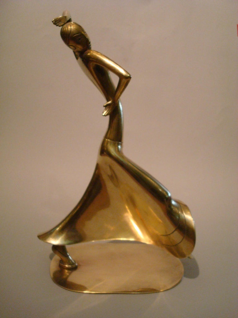 Art Deco Josephine Baker Female Dancer Brass Statue, Austria 1930 Karl